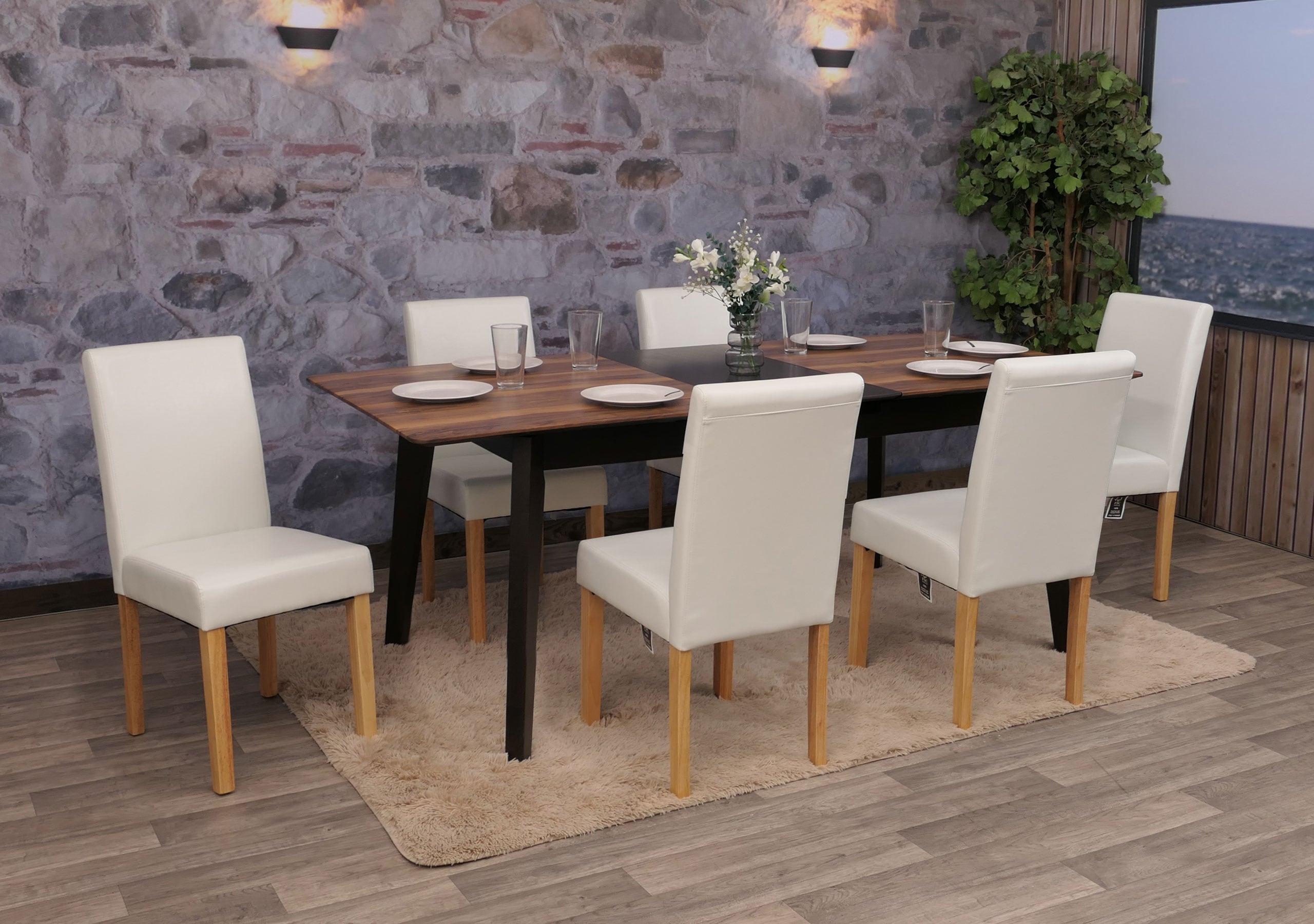 6er-Set Esszimmerstuhl Stuhl K&uuml;chenstuhl Littau ~ Kunstleder, wei&szlig;, helle Beine - Bild 1