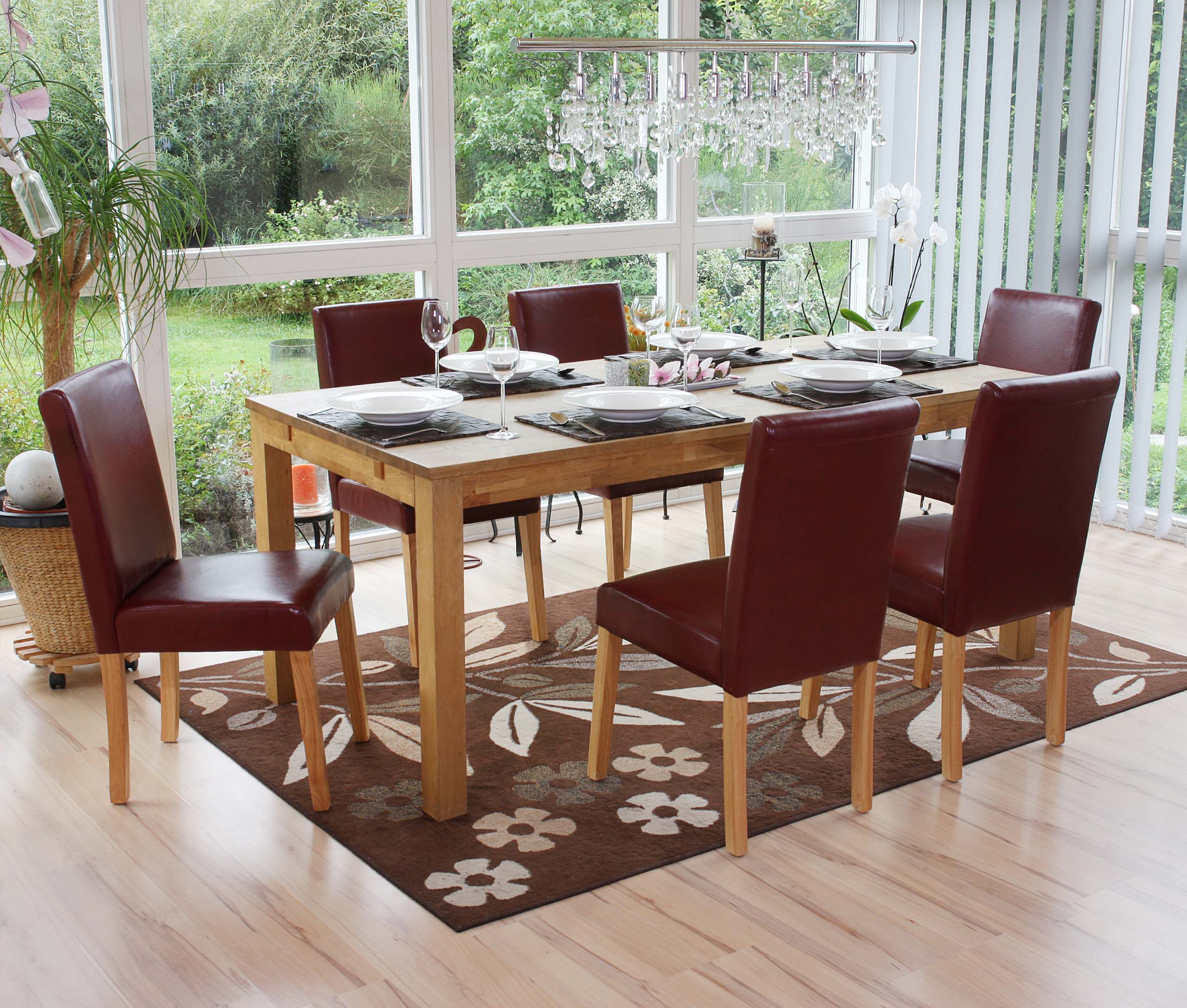 6er-Set Esszimmerstuhl Stuhl K&uuml;chenstuhl Littau ~ Kunstleder, rot-braun, helle Beine - Bild 1