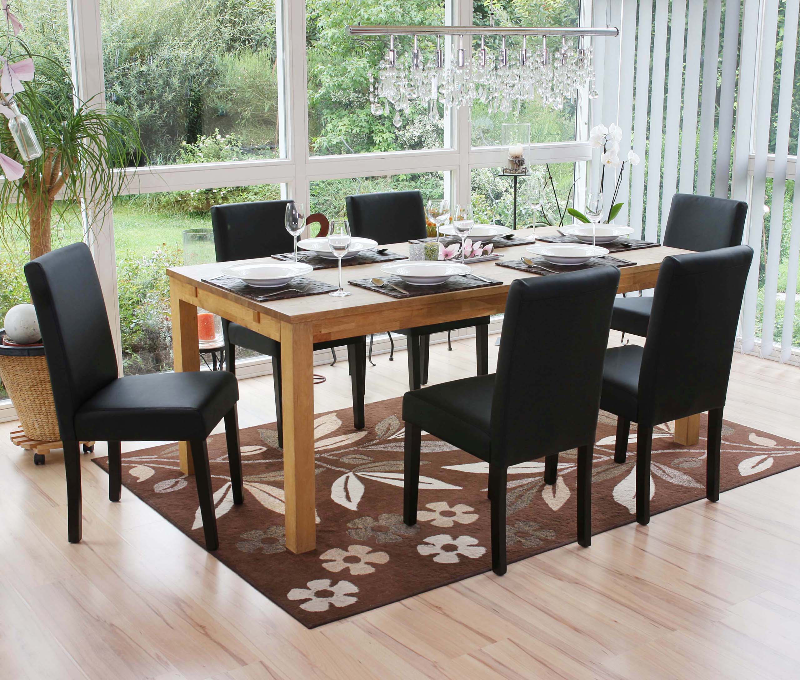 6er-Set Esszimmerstuhl Stuhl K&uuml;chenstuhl Littau ~ Kunstleder, schwarz matt, dunkle Beine - Bild 1