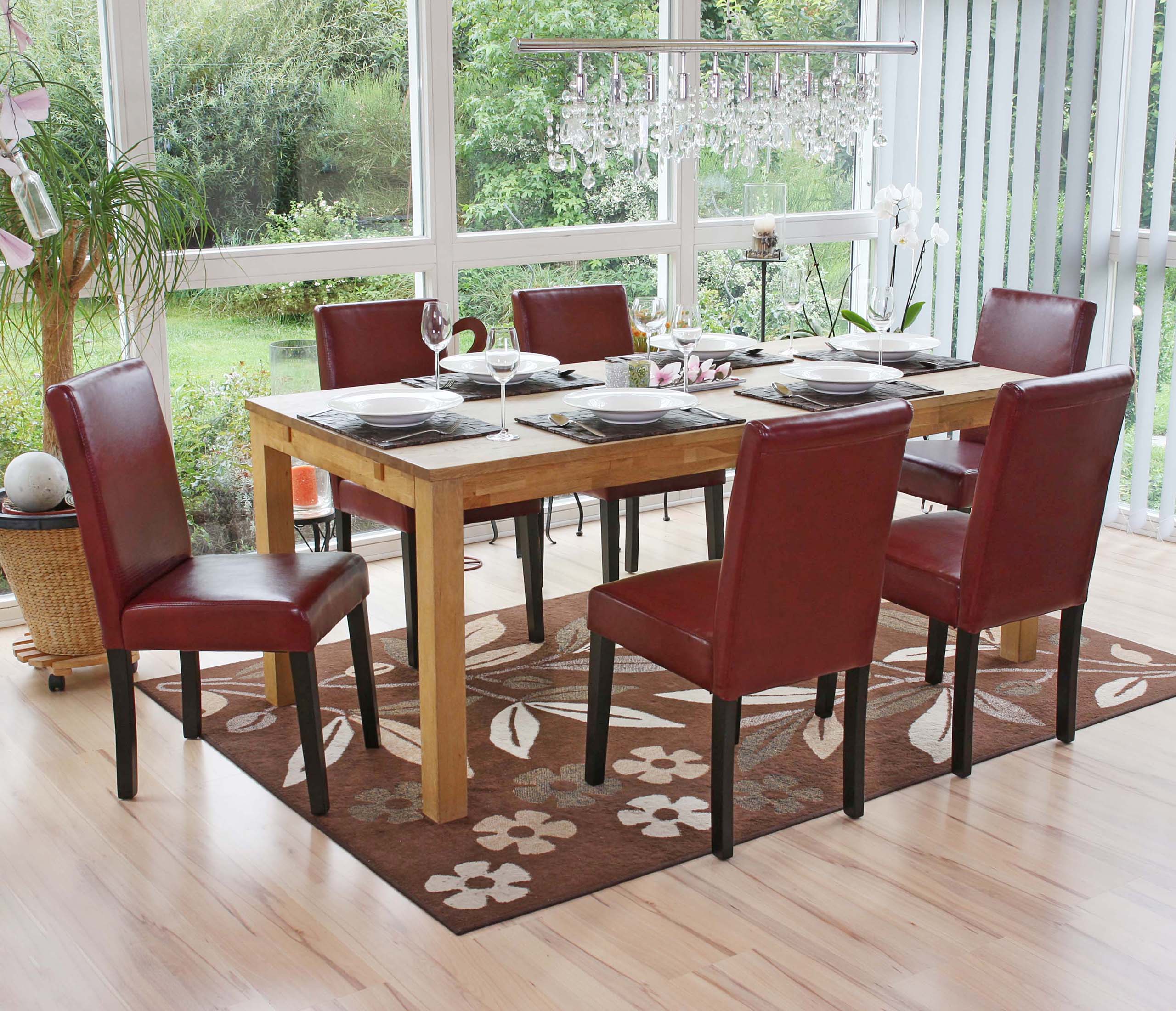 6er-Set Esszimmerstuhl Stuhl K&uuml;chenstuhl Littau ~ Kunstleder, rot-braun, dunkle Beine - Bild 1