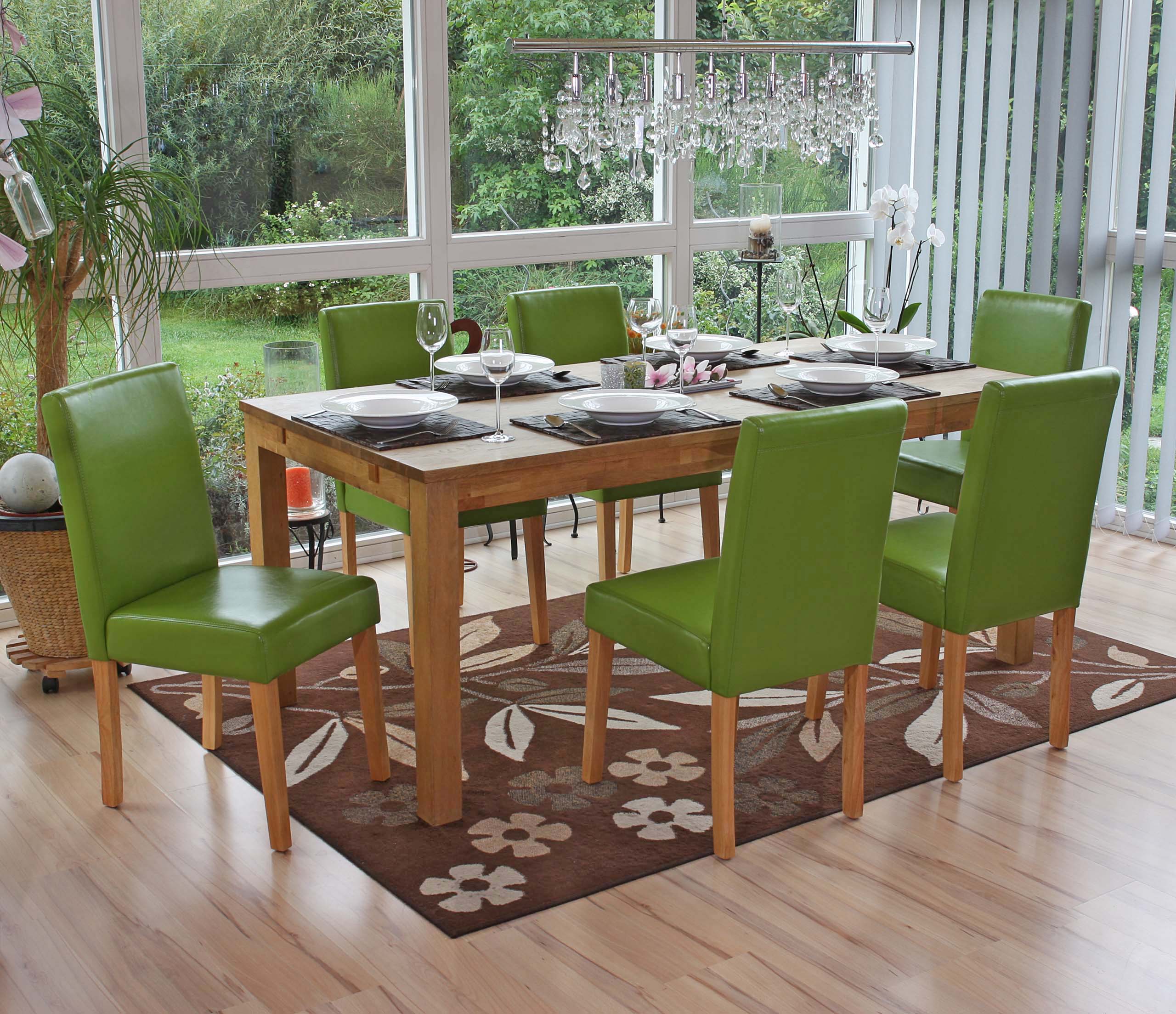 6er-Set Esszimmerstuhl Stuhl K&uuml;chenstuhl Littau ~ Kunstleder, gr&uuml;n, helle Beine - Bild 1