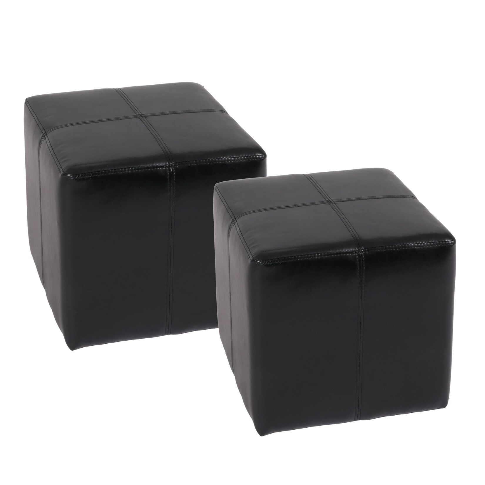 2er-Set Sitzhocker Carrara, Leder + Kunstleder, 36x36x36cm MVG-zertifiziert ~ schwarz