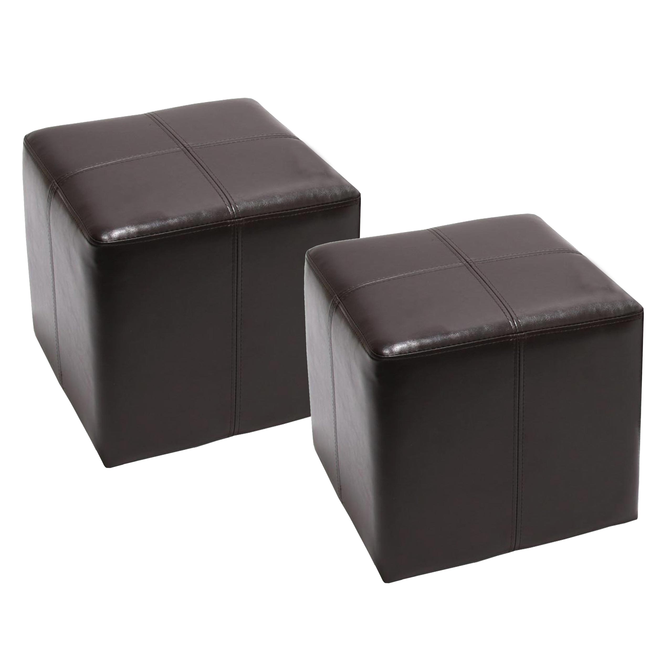 2er-Set Sitzhocker Carrara, Leder + Kunstleder, 36x36x36cm MVG-zertifiziert ~ braun - Bild 1