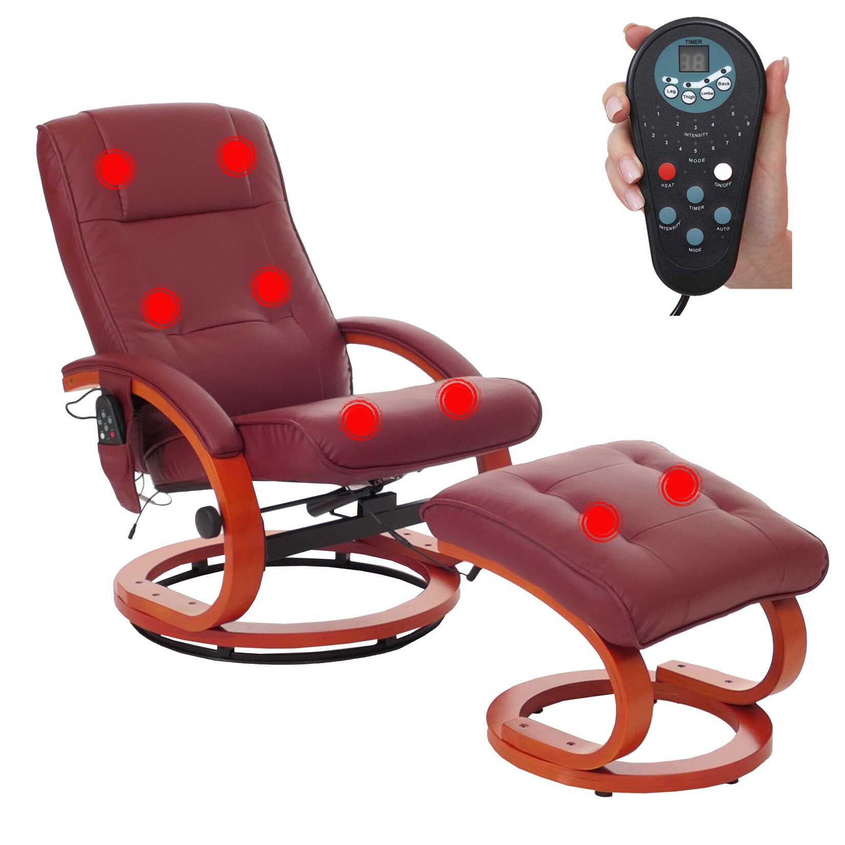 Relaxsessel mit Hocker und Massagefunktion Kunstleder, bordeaux