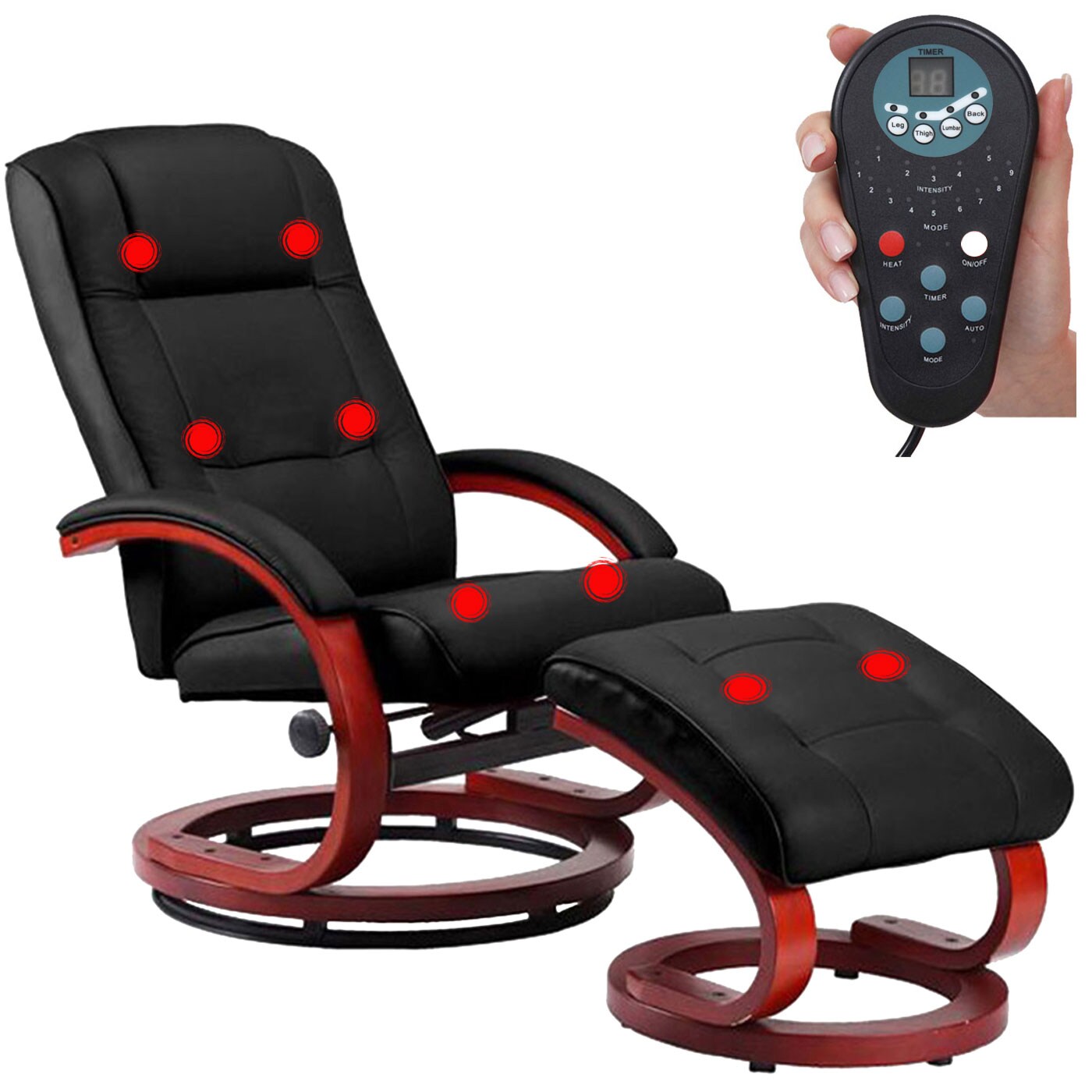 Relaxsessel mit Hocker und Massagefunktion Kunstleder, schwarz | 04057651066998