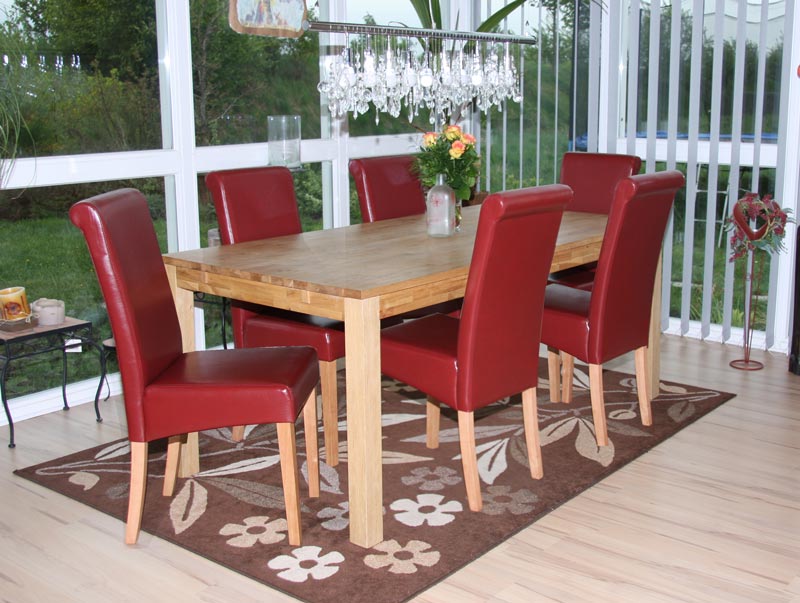6er-Set Esszimmerstuhl Lecce II, Leder ~ rot, helle Beine - Bild 1