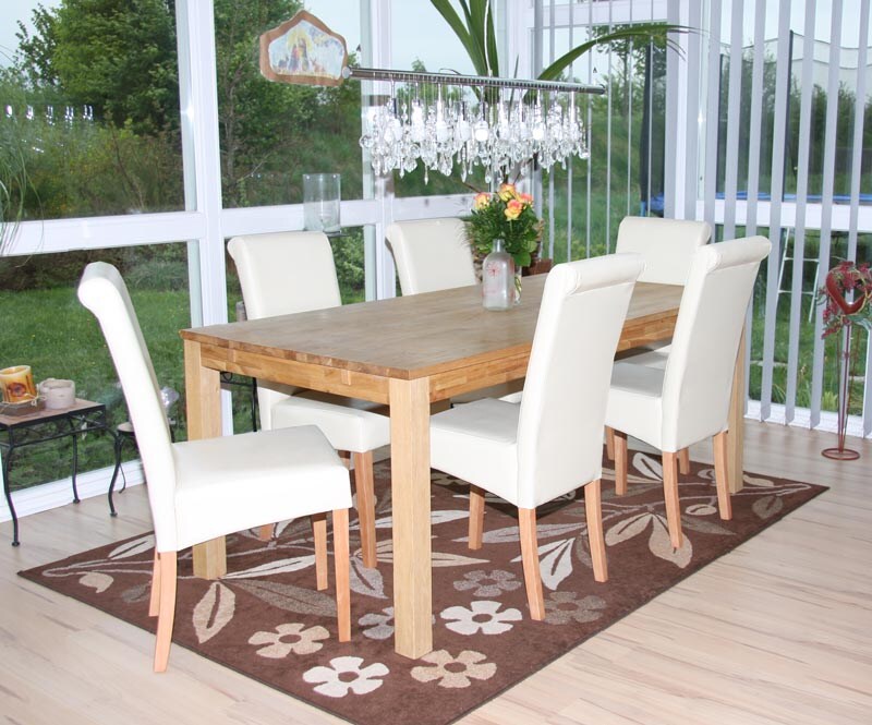 6er-Set Esszimmerstuhl Lecce II, Leder ~ creme, helle Beine