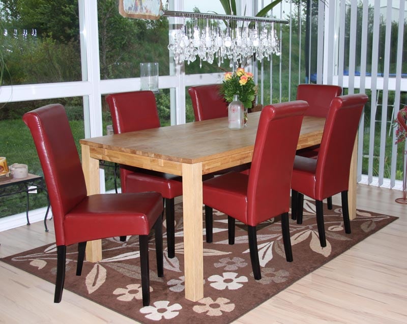 6er-Set Esszimmerstuhl Lecce II, Leder ~ rot, dunkle Beine - Bild 1