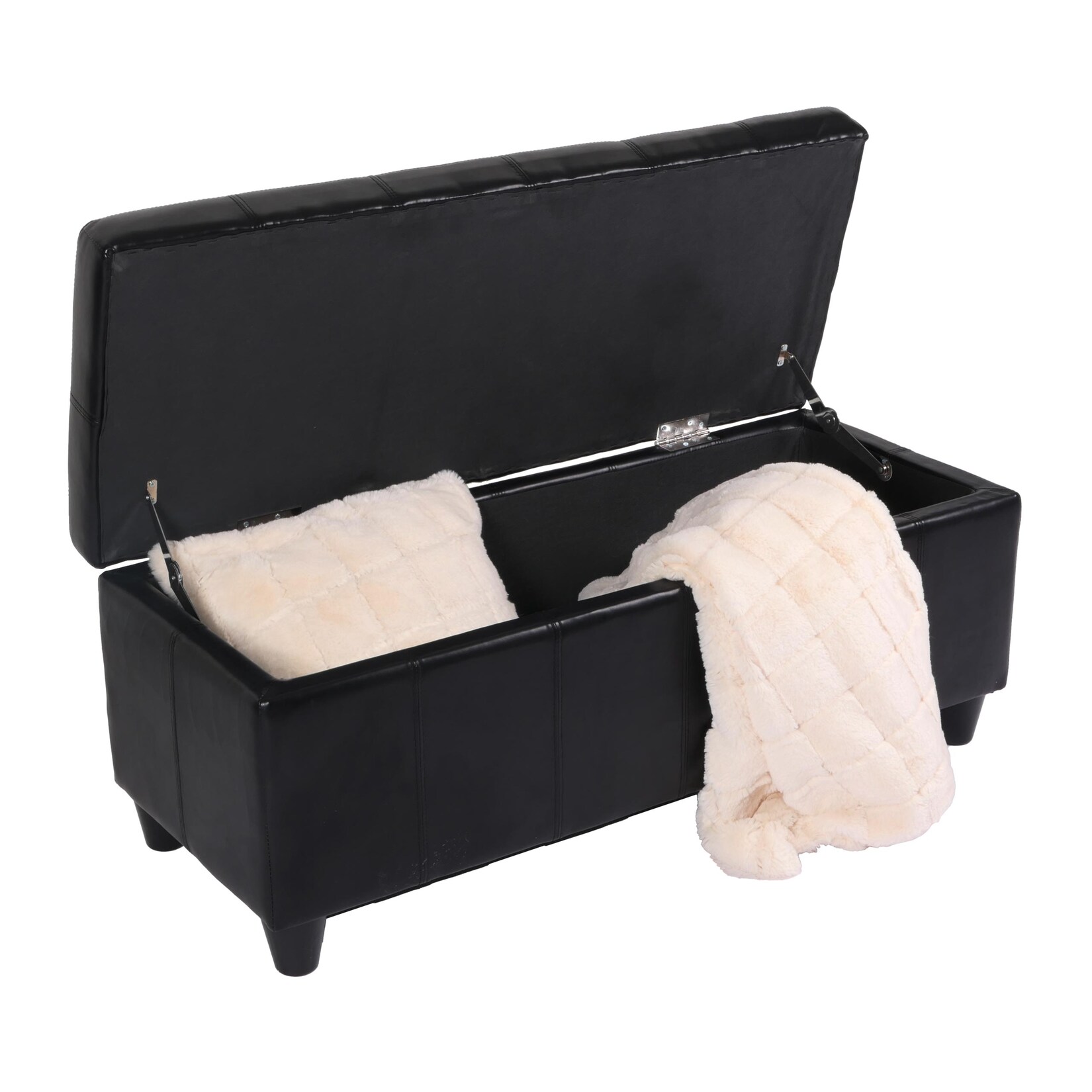 Bank Sitzbank MIT Aufbewahrung Arezzo Leder + Kunstleder 112x45x45cm MVG-zertifiziert ~ schwarz