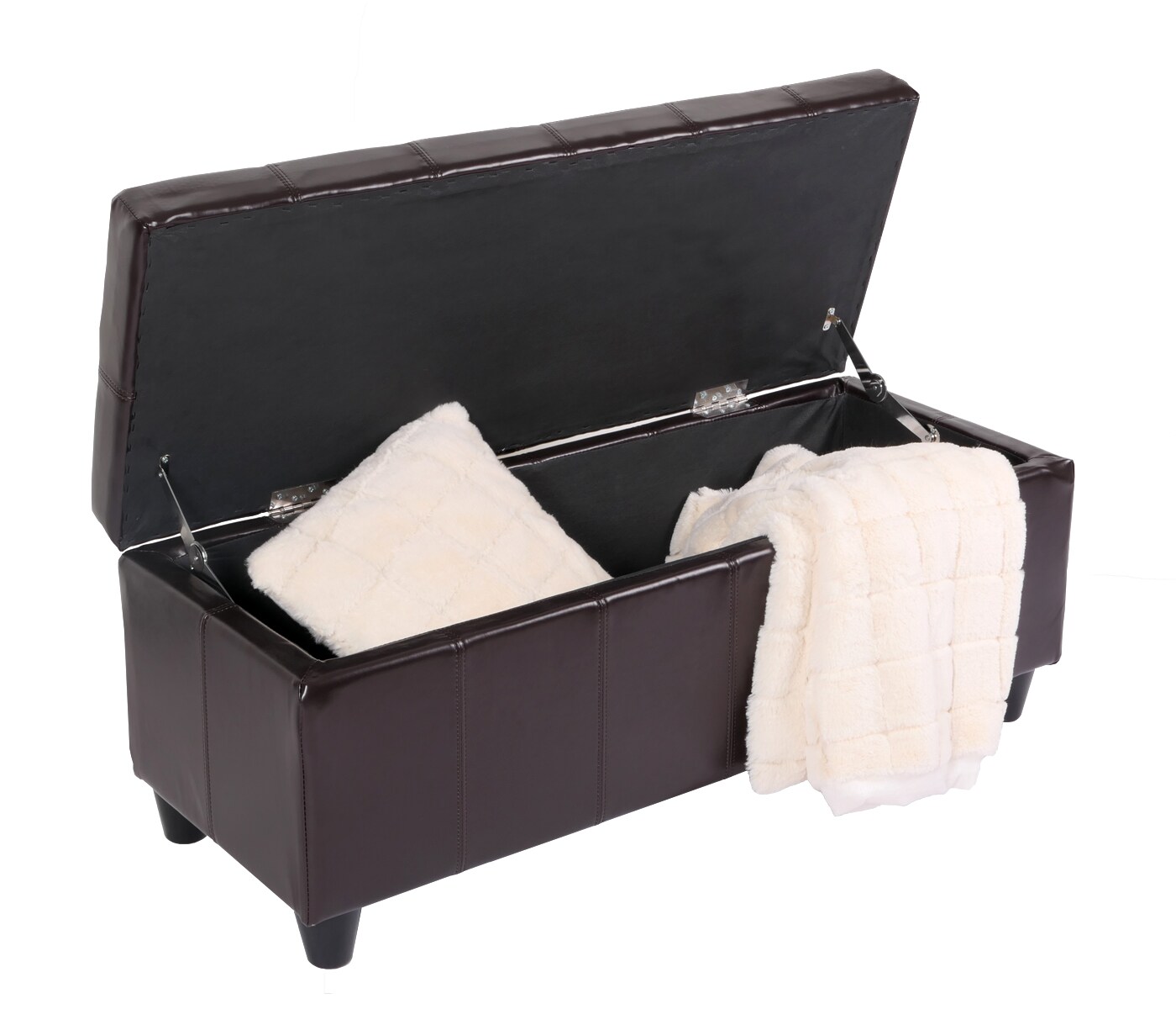 Aufbewahrungs-Truhe Sitzbank Arezzo, Leder + Kunstleder, 112x45x45cm MVG-zertifiziert ~ braun