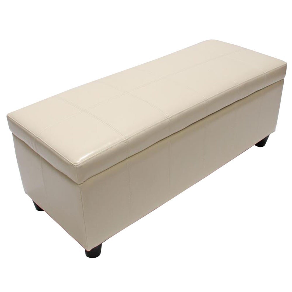 Aufbewahrungs-Truhe Sitzbank Arezzo, Leder + Kunstleder, 112x45x45cm MVG-zertifiziert ~ creme