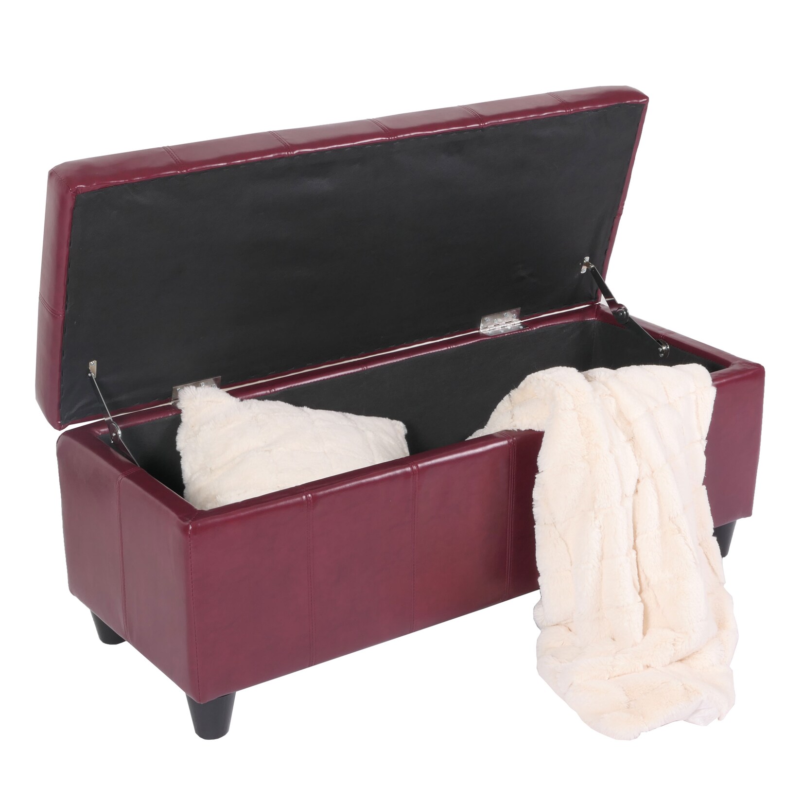 Aufbewahrungs-Truhe Sitzbank Arezzo, Leder + Kunstleder, 112x45x45cm MVG-zertifiziert ~ rot