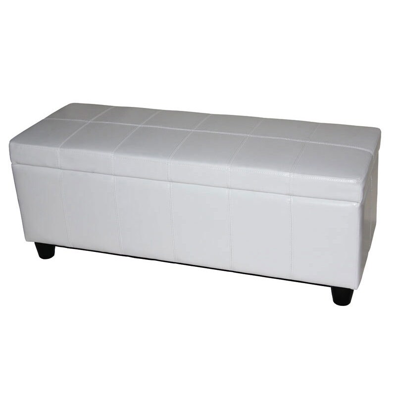 Aufbewahrungs-Truhe Sitzbank Arezzo, Leder + Kunstleder, 112x45x45cm MVG-zertifiziert ~ weiß