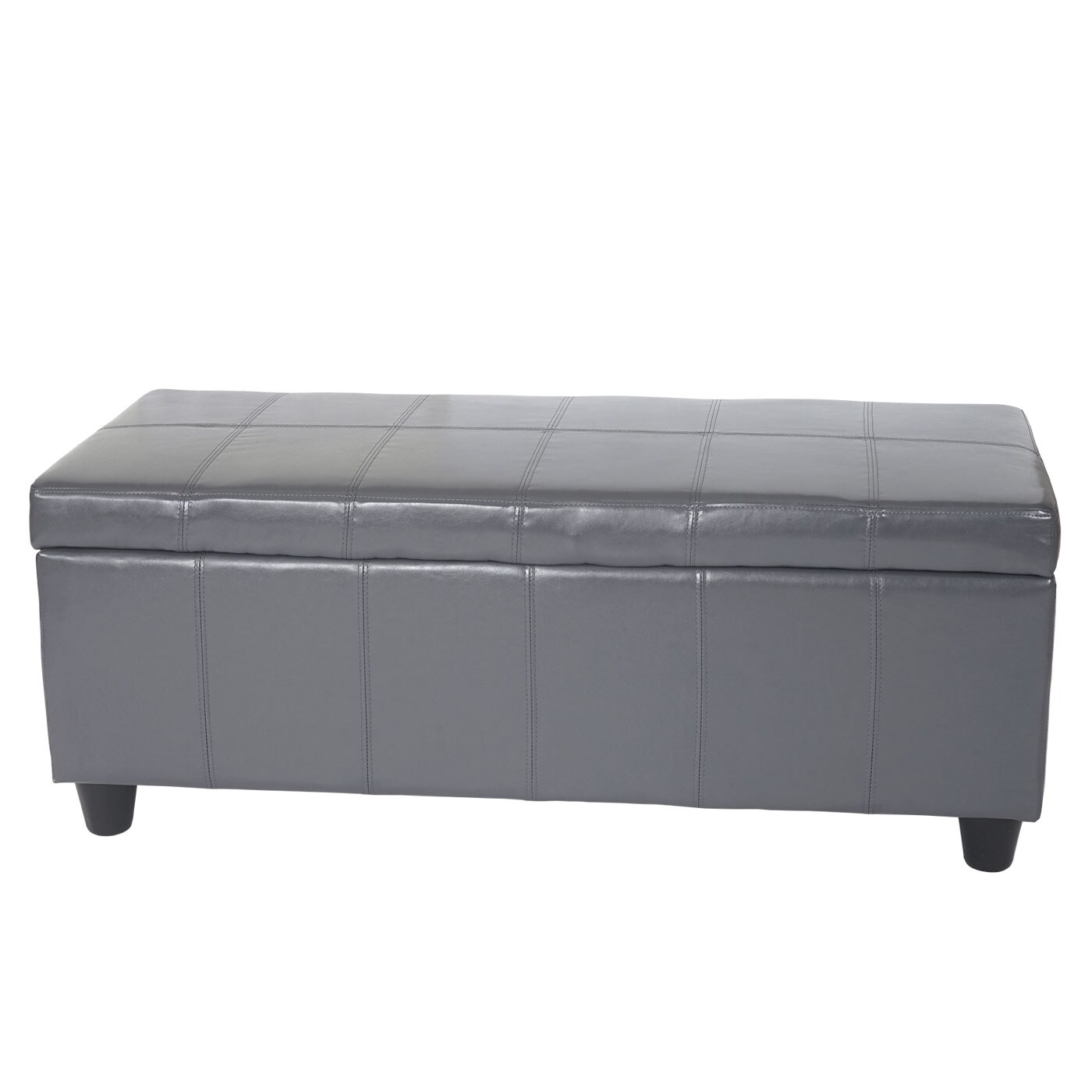 Aufbewahrungs-Truhe Sitzbank Arezzo, Leder + Kunstleder, 112x45x45cm MVG-zertifiziert ~ grau