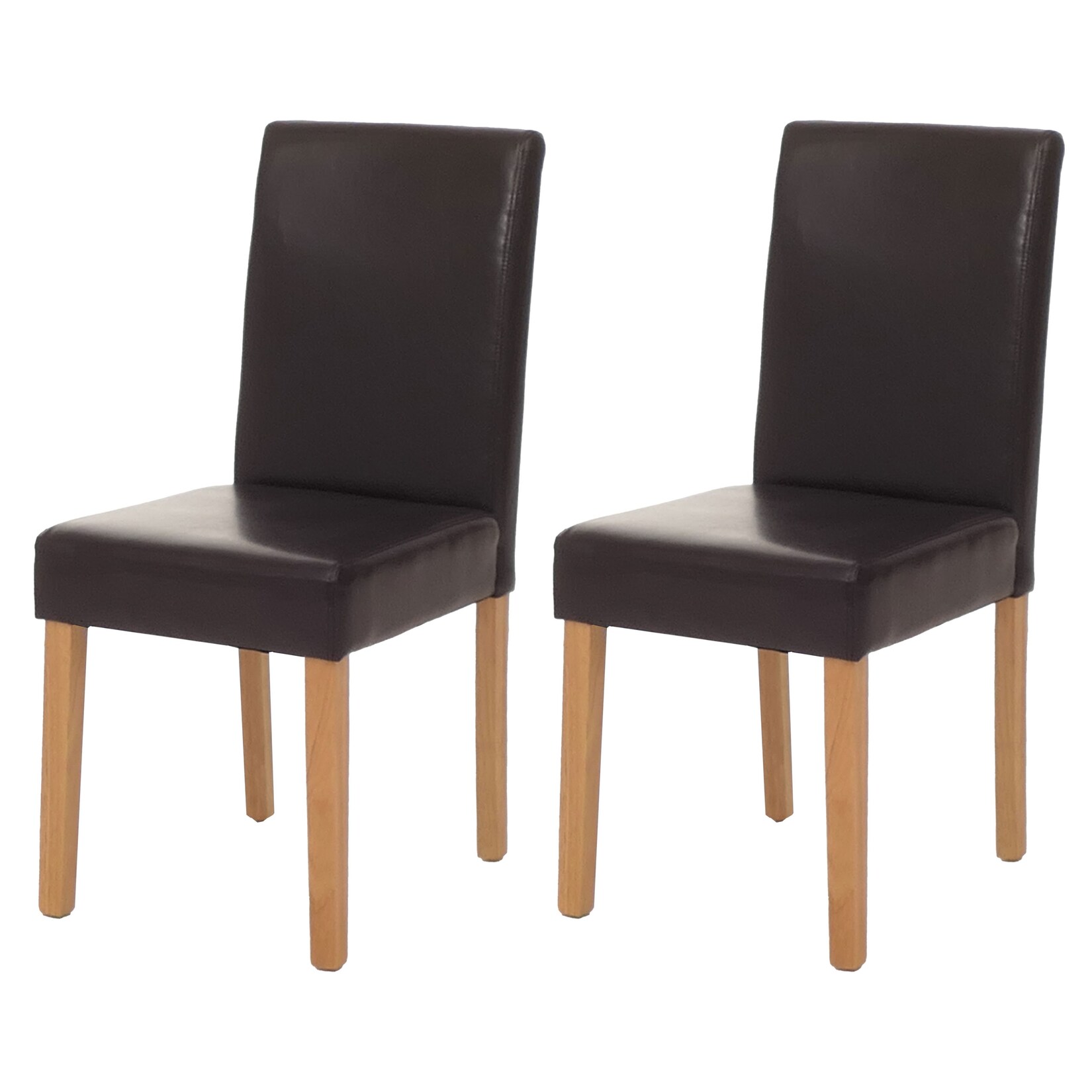 2er-Set Esszimmerstuhl Stuhl Küchenstuhl Littau ~ Leder, braun, helle Beine