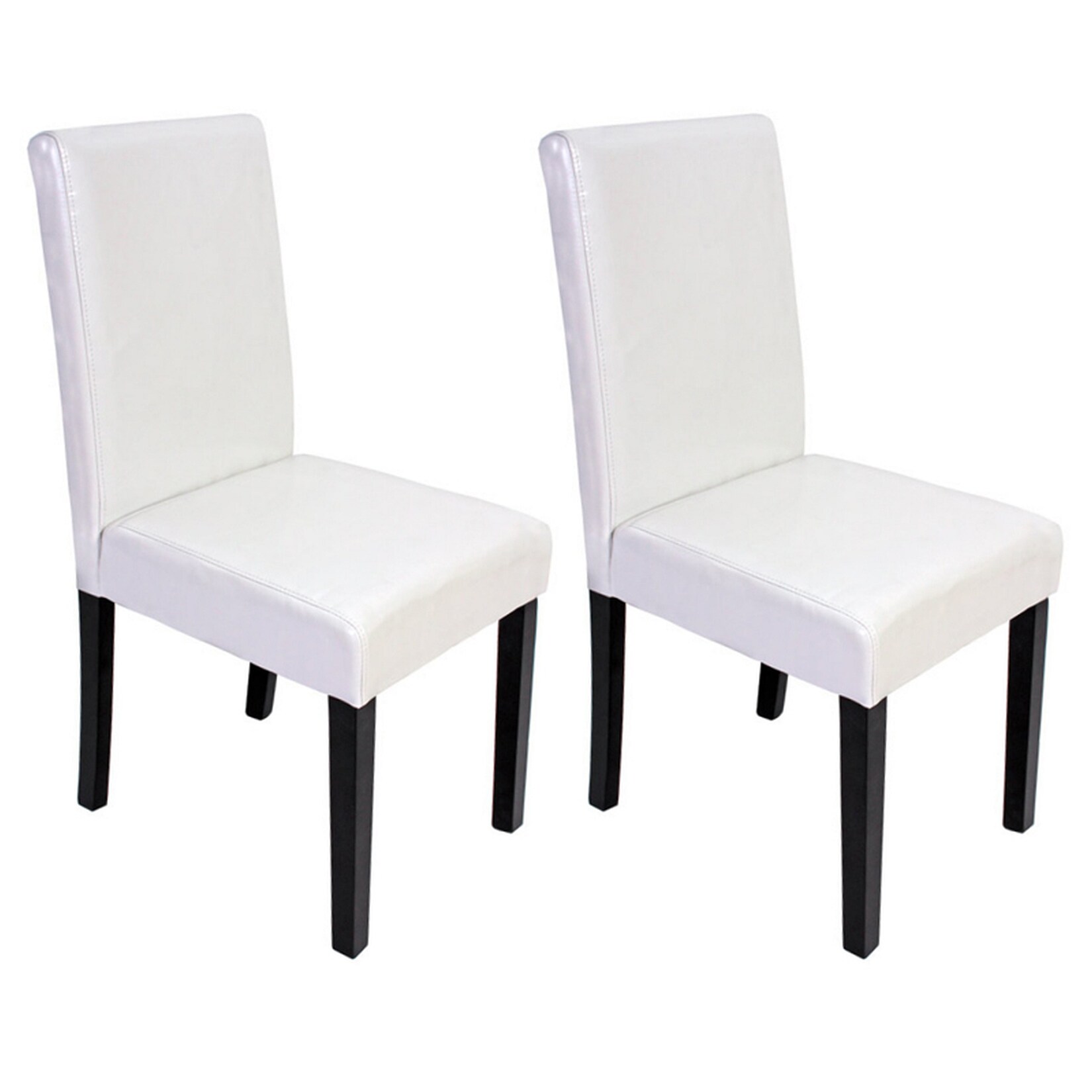 2er-Set Esszimmerstuhl Stuhl Küchenstuhl Littau ~ Leder, weiß, dunkle Beine