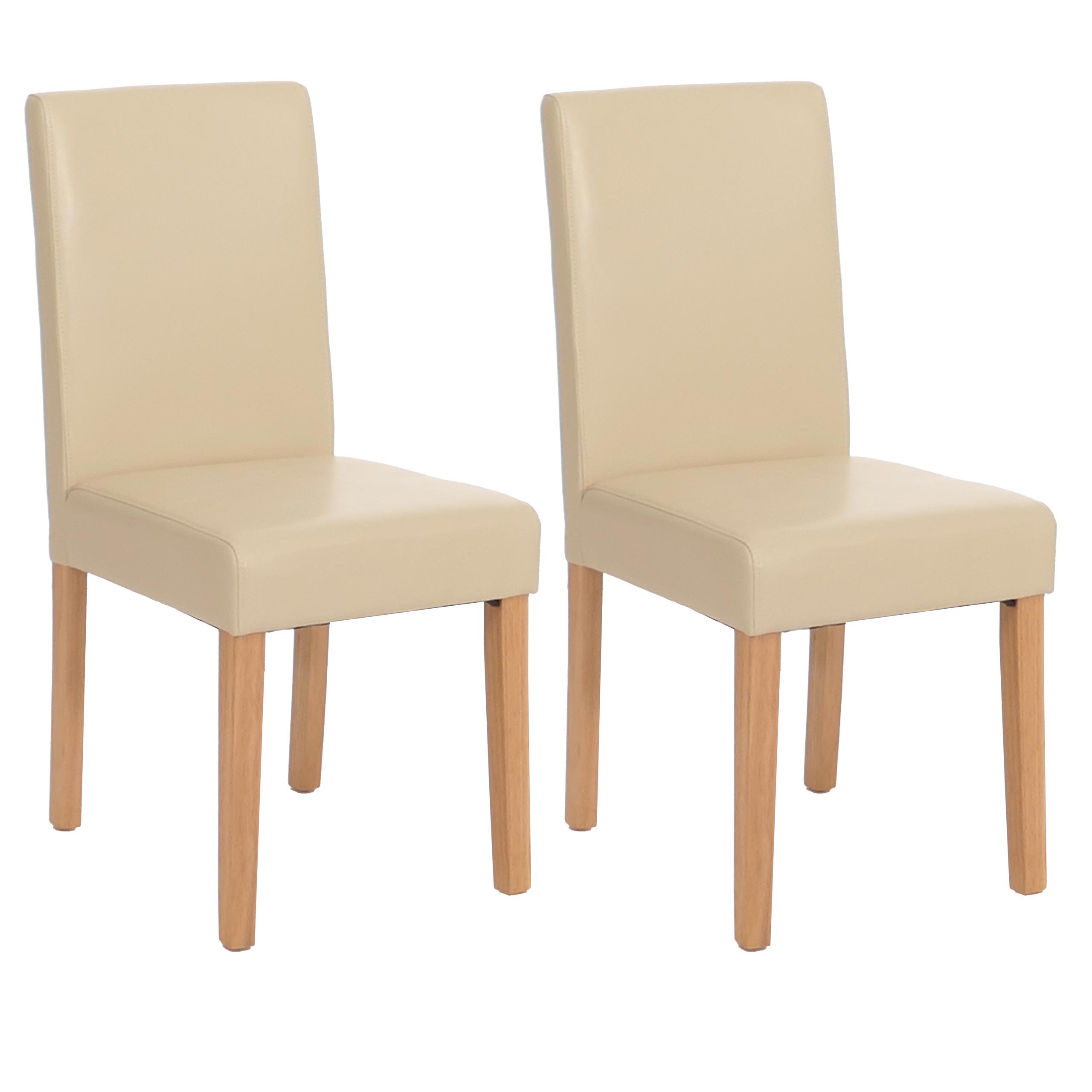 2er-Set Esszimmerstuhl Stuhl K&uuml;chenstuhl Littau ~ Leder, creme, helle Beine - Bild 1
