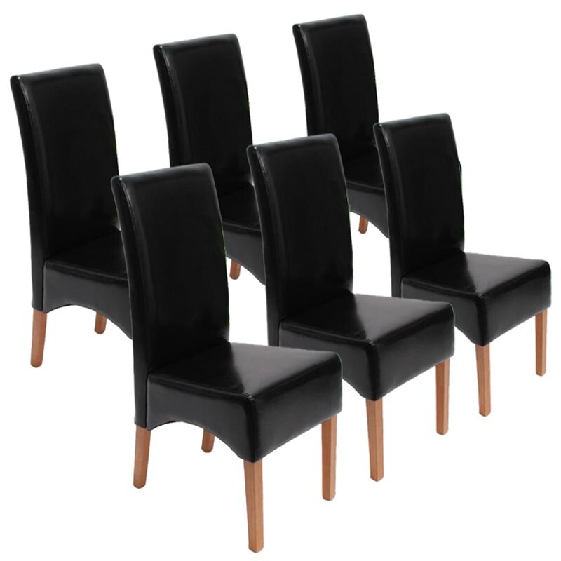 6er-Set Esszimmerstuhl Crotone, LEDER ~ schwarz,helle Beine