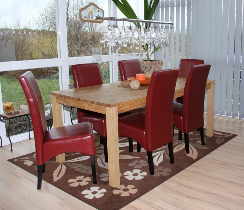 6er-Set Esszimmerstuhl Küchenstuhl Stuhl Crotone, LEDER ~ rot, dunkle Beine