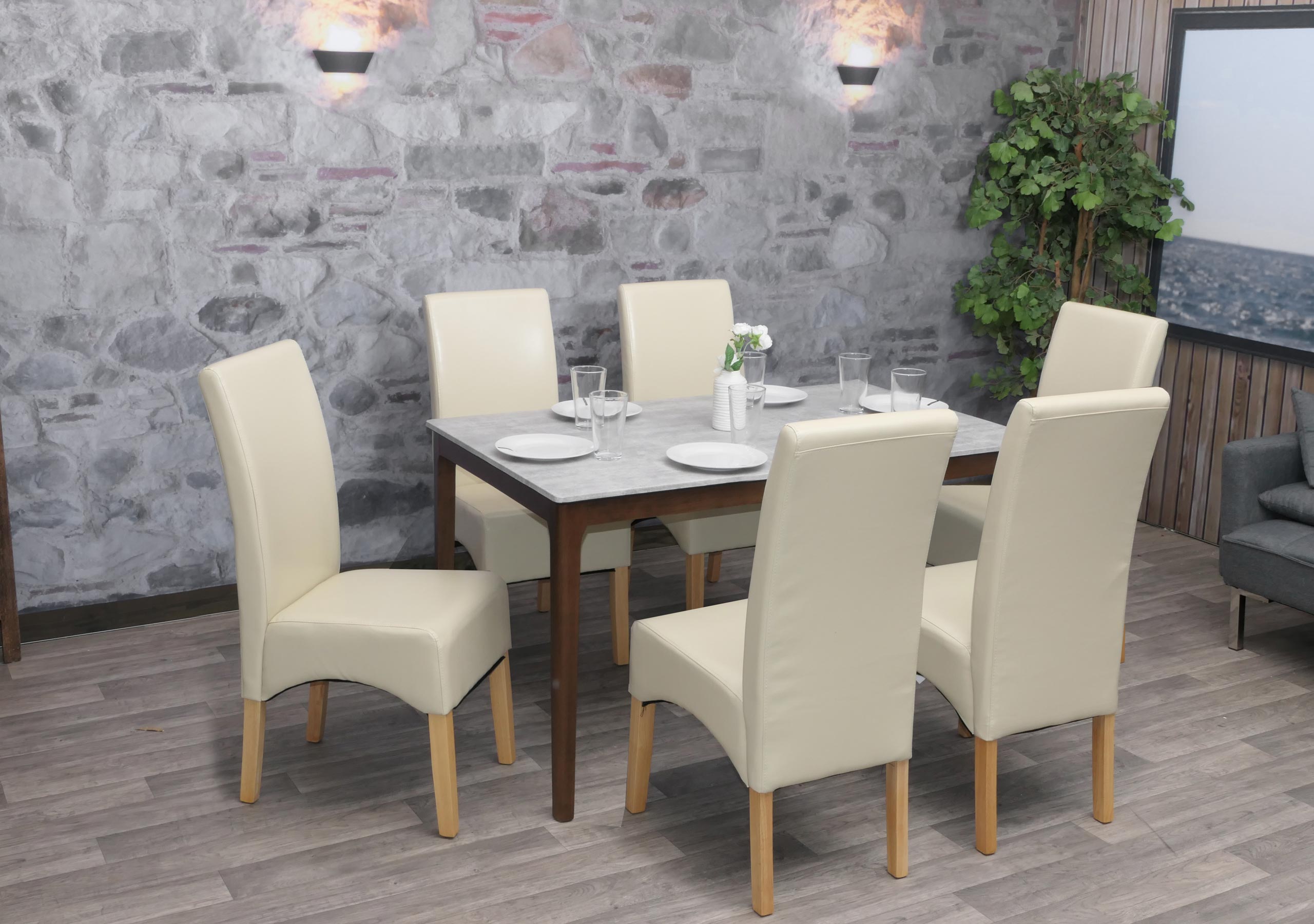 6er-Set Esszimmerstuhl K&uuml;chenstuhl Stuhl Crotone, LEDER ~ creme, helle Beine - Bild 1