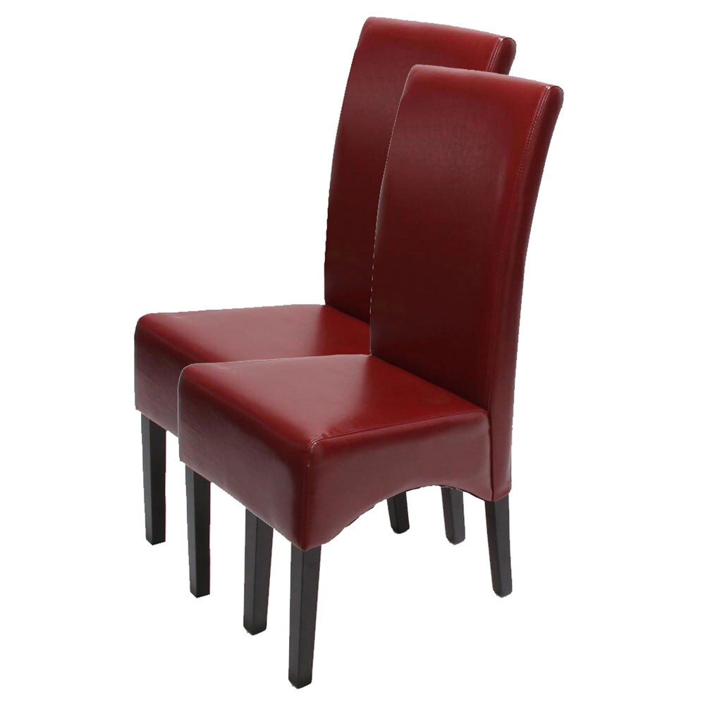 2er-Set Esszimmerstuhl Küchenstuhl Stuhl Crotone, LEDER ~ rot, dunkle Beine