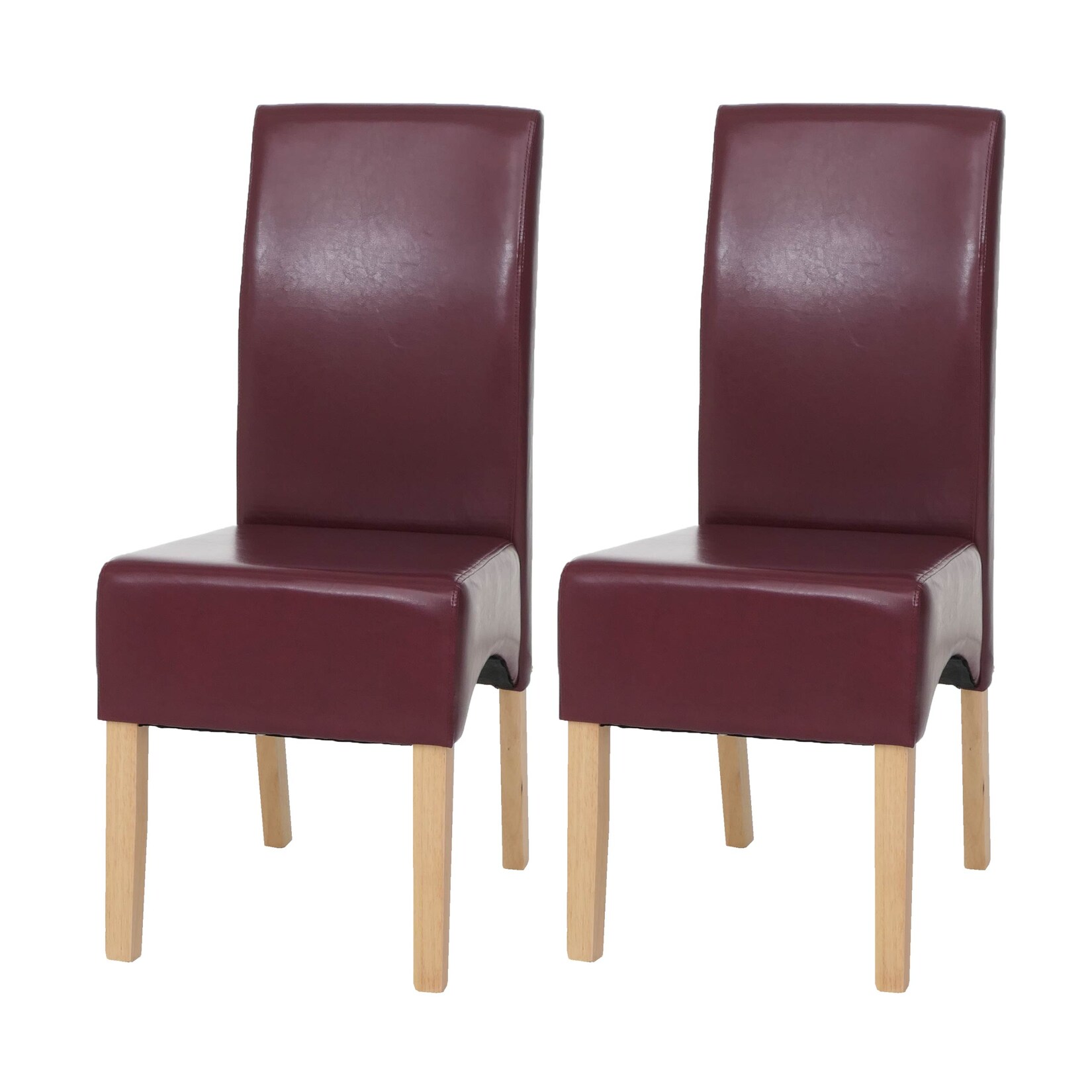2er-Set Esszimmerstuhl Crotone, LEDER ~ rot, helle Beine