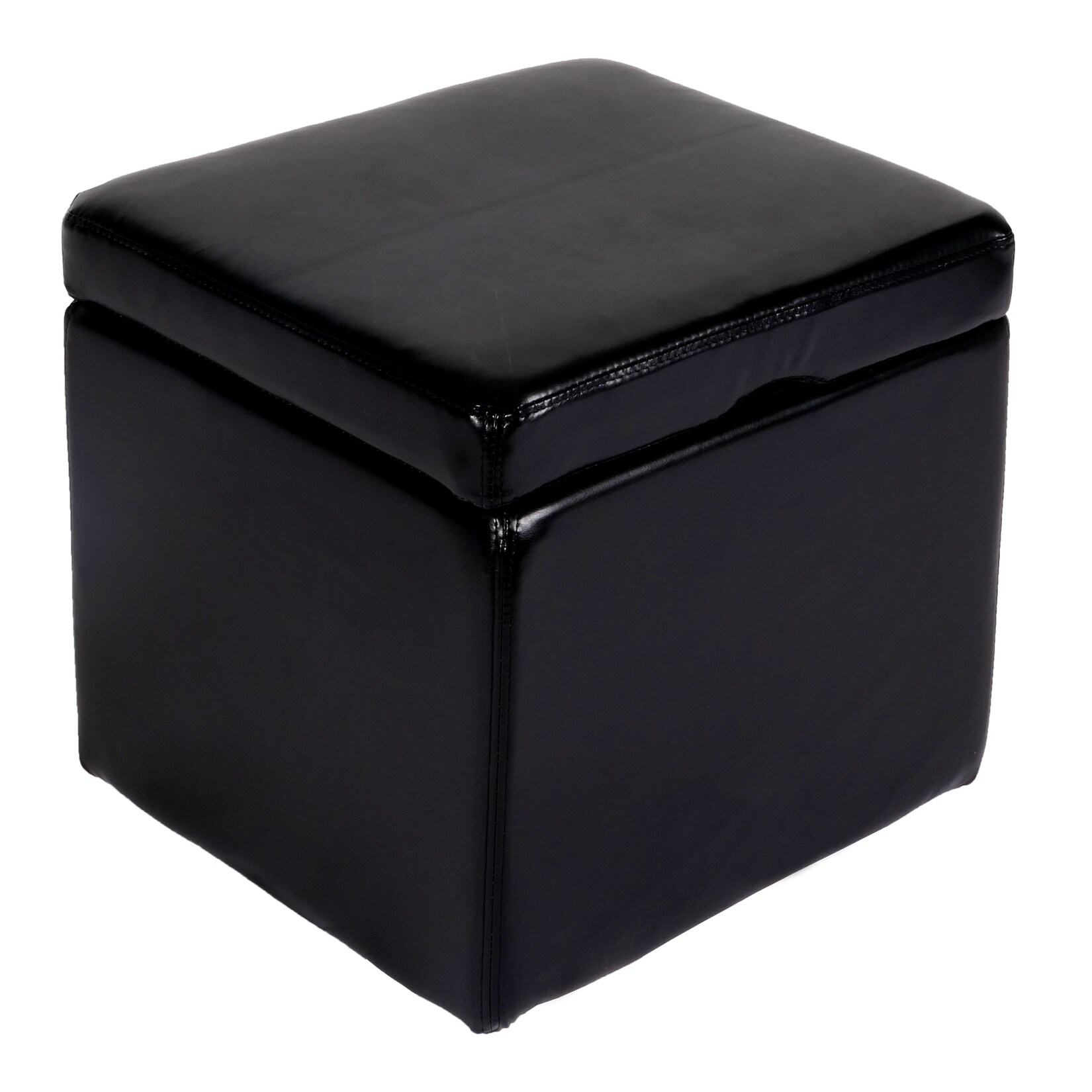 Hocker Sitzwürfel Sitzhocker Aufbewahrungsbox Carrara, mit Deckel, Leder + Kunstleder, 45x44x44cm MVG ~ schwarz | 04057651105772