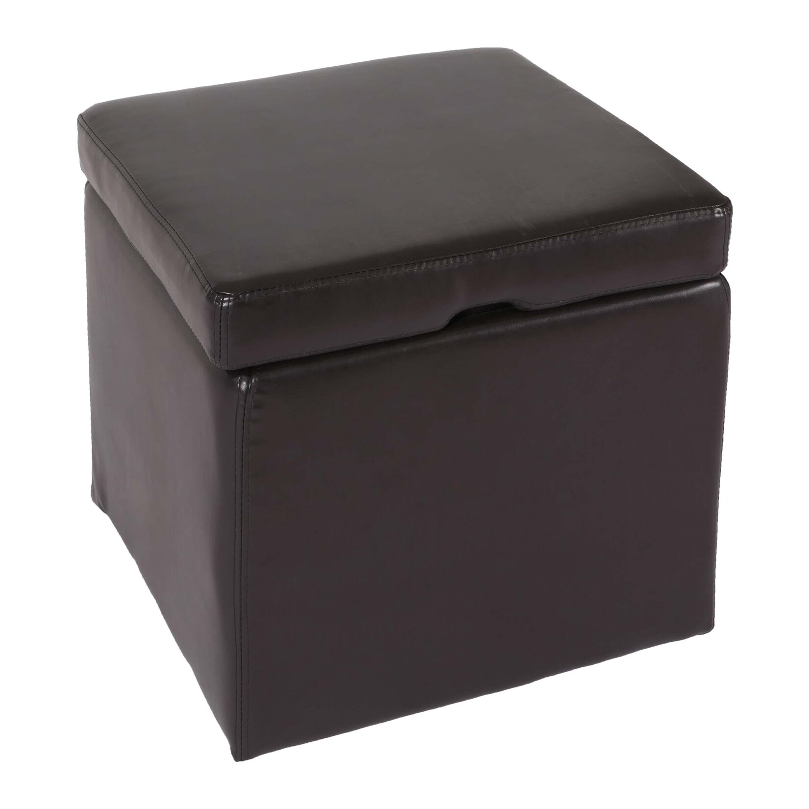 Hocker Sitzwürfel Sitzhocker Aufbewahrungsbox Carrara, mit Deckel, Leder + Kunstleder, 45x44x44cm MVG ~ braun