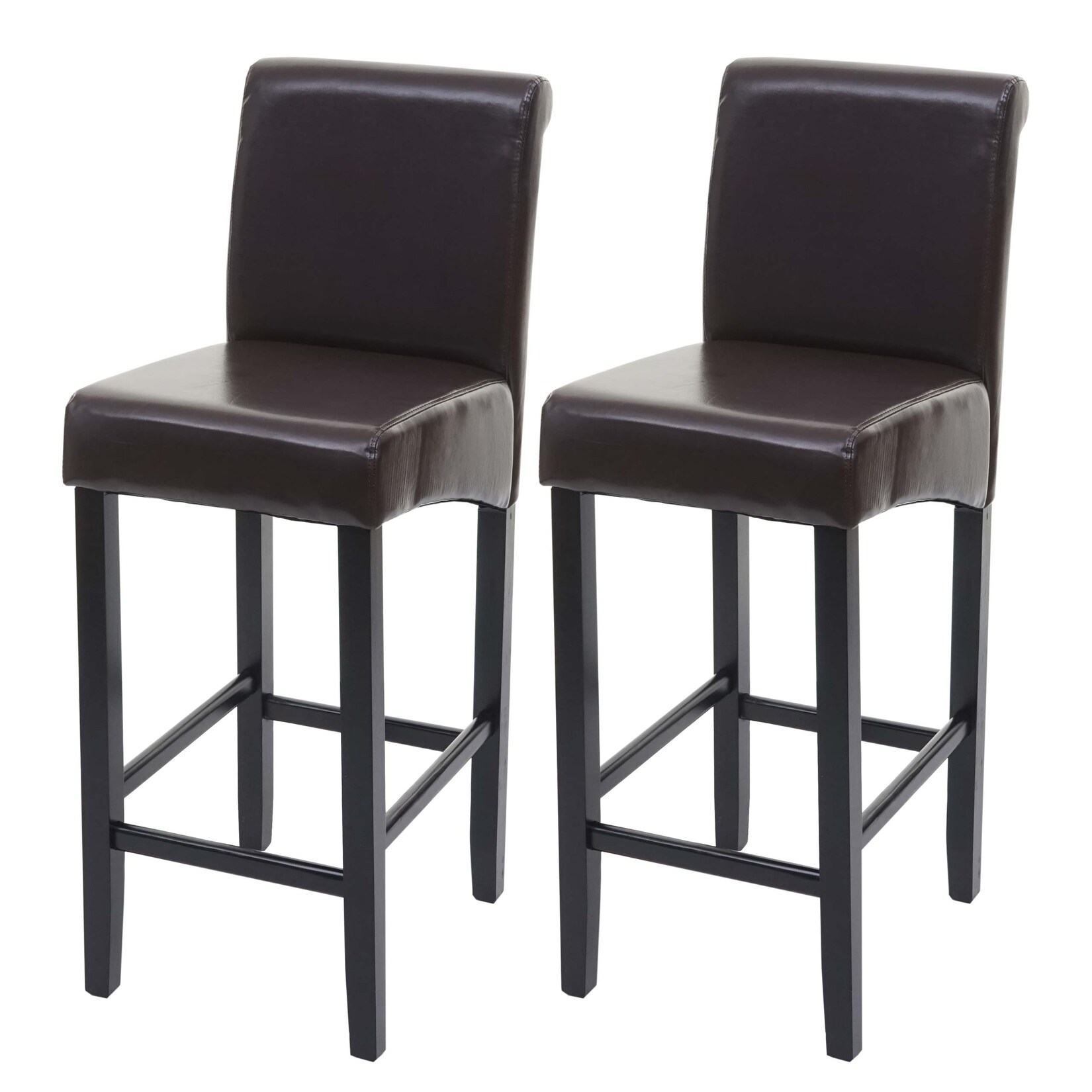 2er-Set Barhocker MCW-C33, Barstuhl Tresenhocker ~ braun, dunkle Beine, Leder