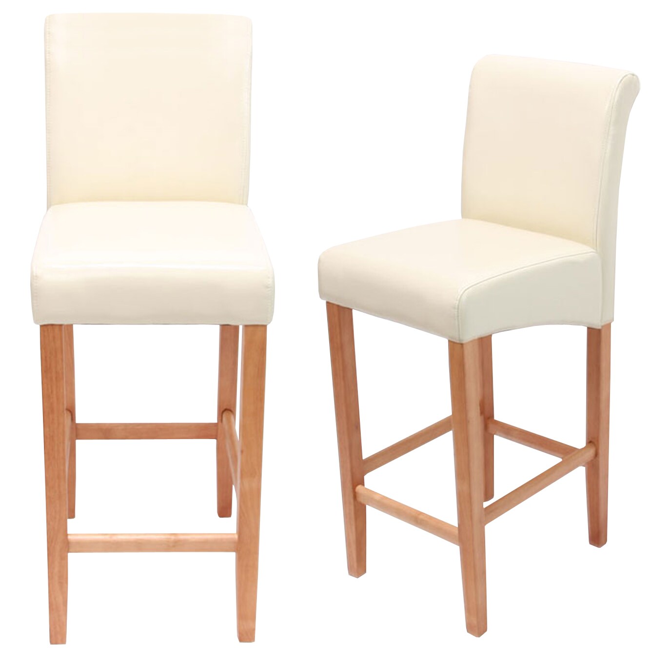 2er-Set Barhocker MCW-C33, Barstuhl Tresenhocker ~ creme, helle Beine, Leder