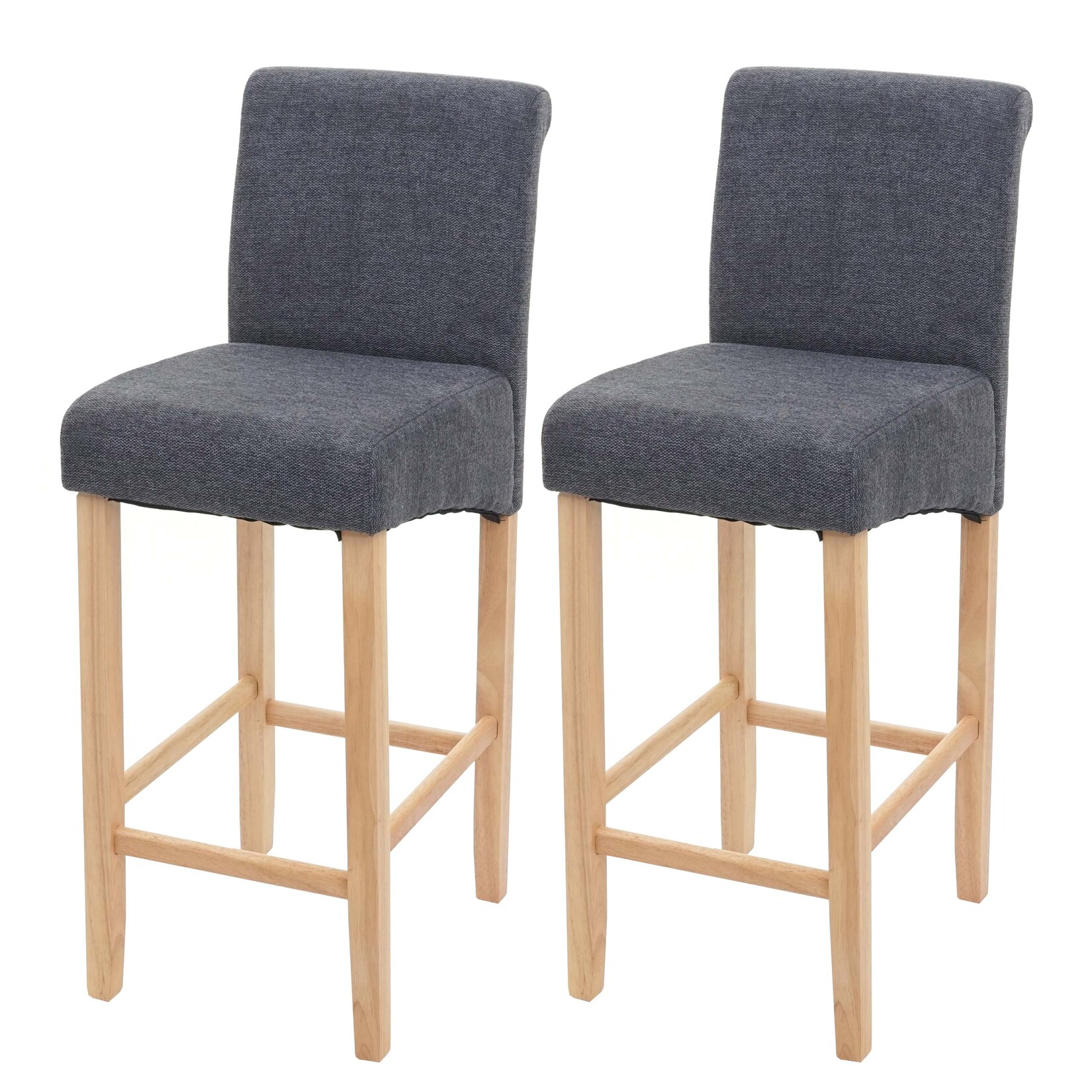 2er-Set Barhocker MCW-C33, Barstuhl Tresenhocker ~ dunkelgrau, helle Beine, Stoff/Textil
