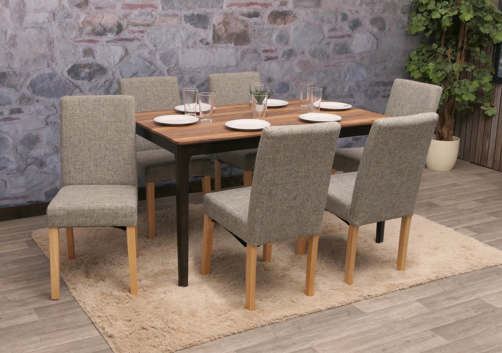 6er-Set Esszimmerstuhl Stuhl Küchenstuhl Littau ~ Textil, grau, helle Beine