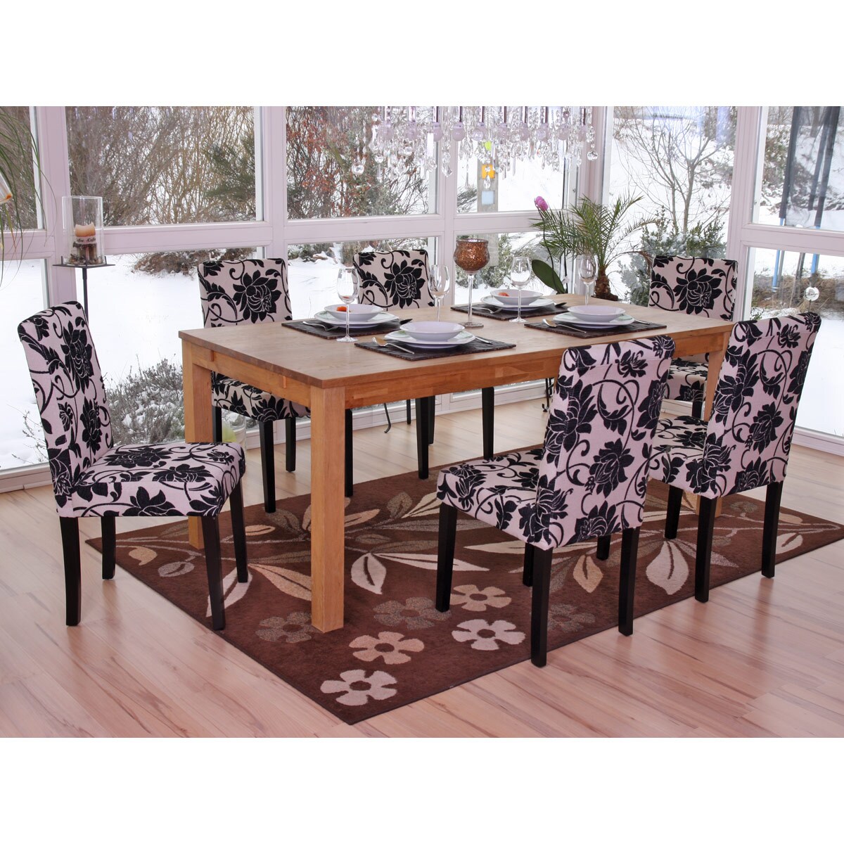 6er-Set Esszimmerstuhl Stuhl Küchenstuhl Littau ~ Textil, jacquard, dunkle Beine