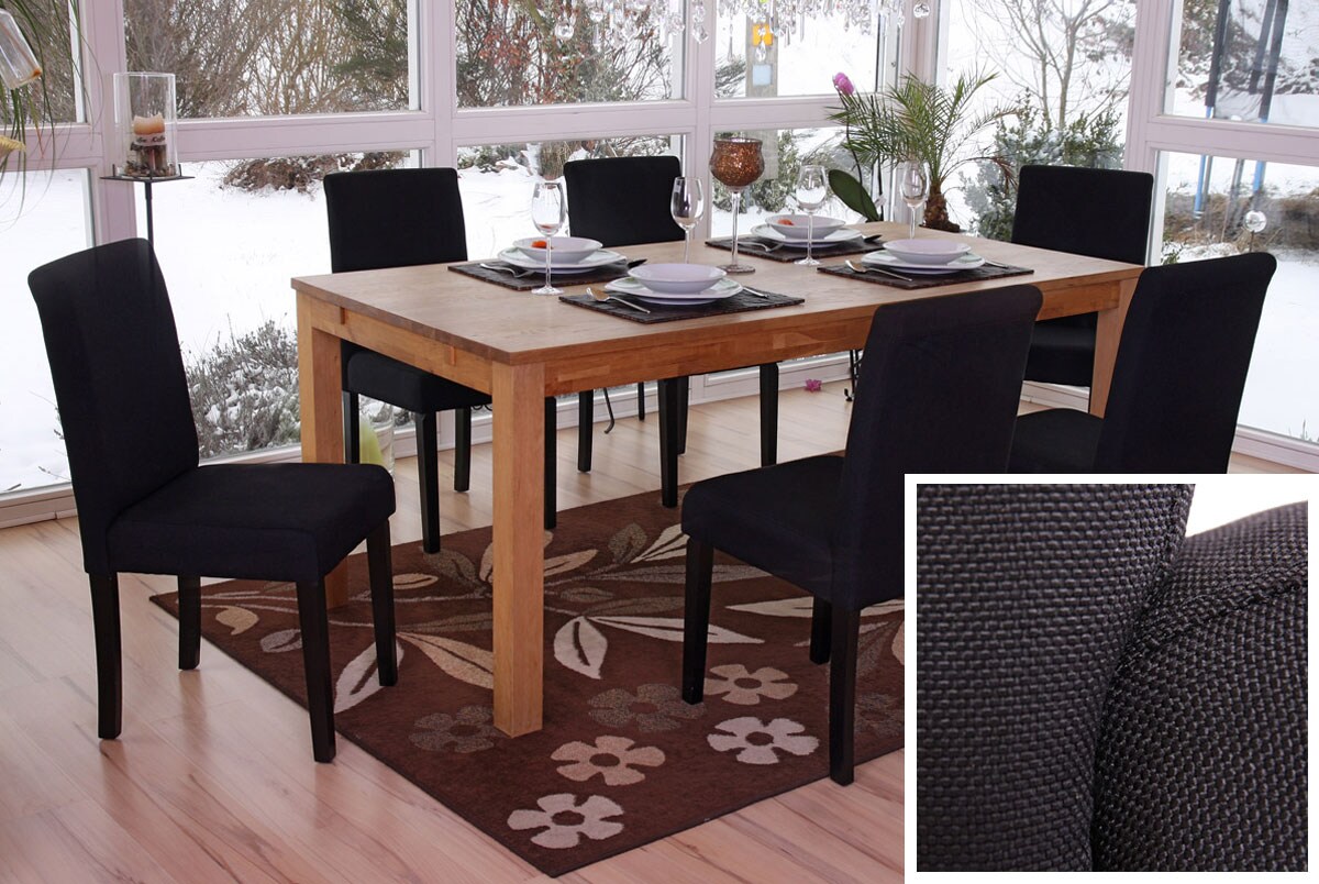 6er-Set Esszimmerstuhl Stuhl Küchenstuhl Littau ~ Textil, schwarz, dunkle Beine