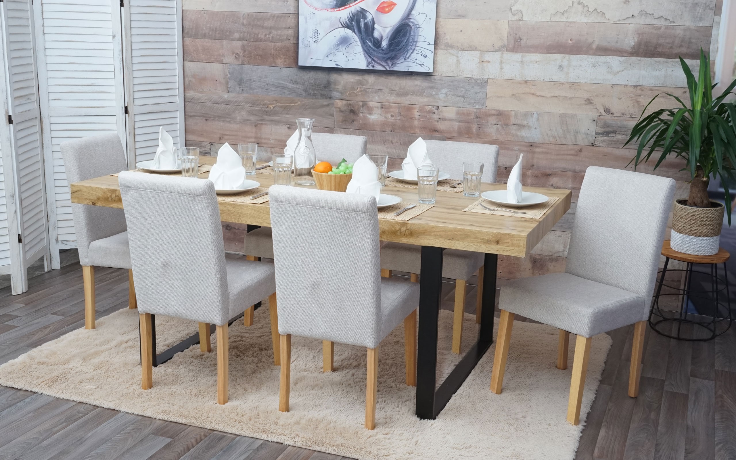 6er-Set Esszimmerstuhl Stuhl K&uuml;chenstuhl Littau ~ Textil, creme-beige, helle Beine - Bild 1