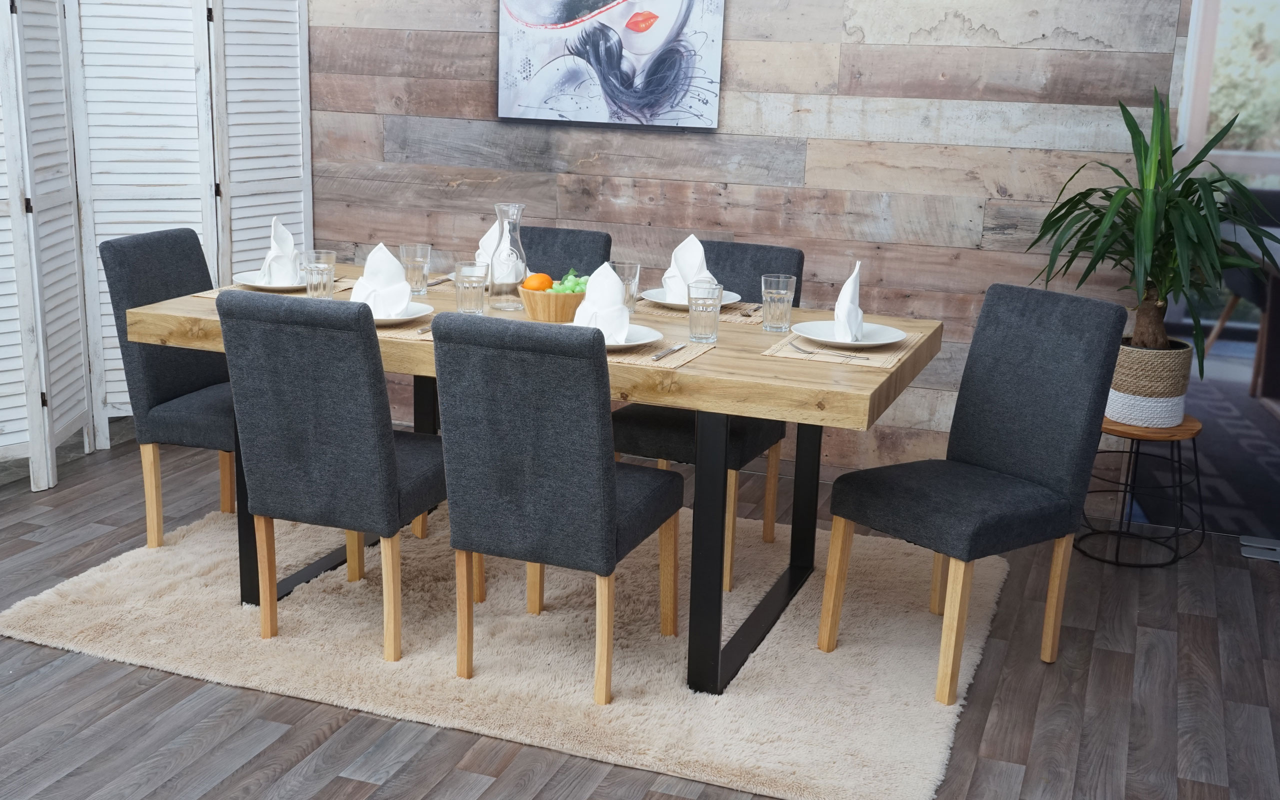 6er-Set Esszimmerstuhl Stuhl K&uuml;chenstuhl Littau ~ Textil, anthrazitgrau, helle Beine - Bild 1