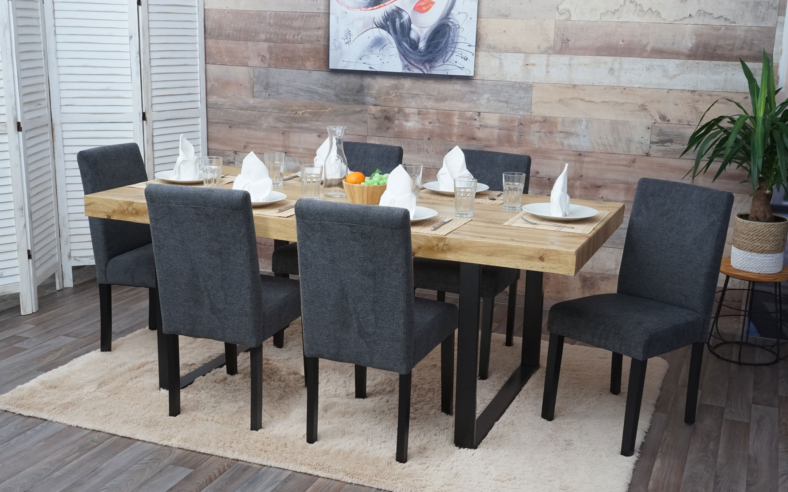 6er-Set Esszimmerstuhl Stuhl K&uuml;chenstuhl Littau ~ Textil, anthrazitgrau, dunkle Beine - Bild 1