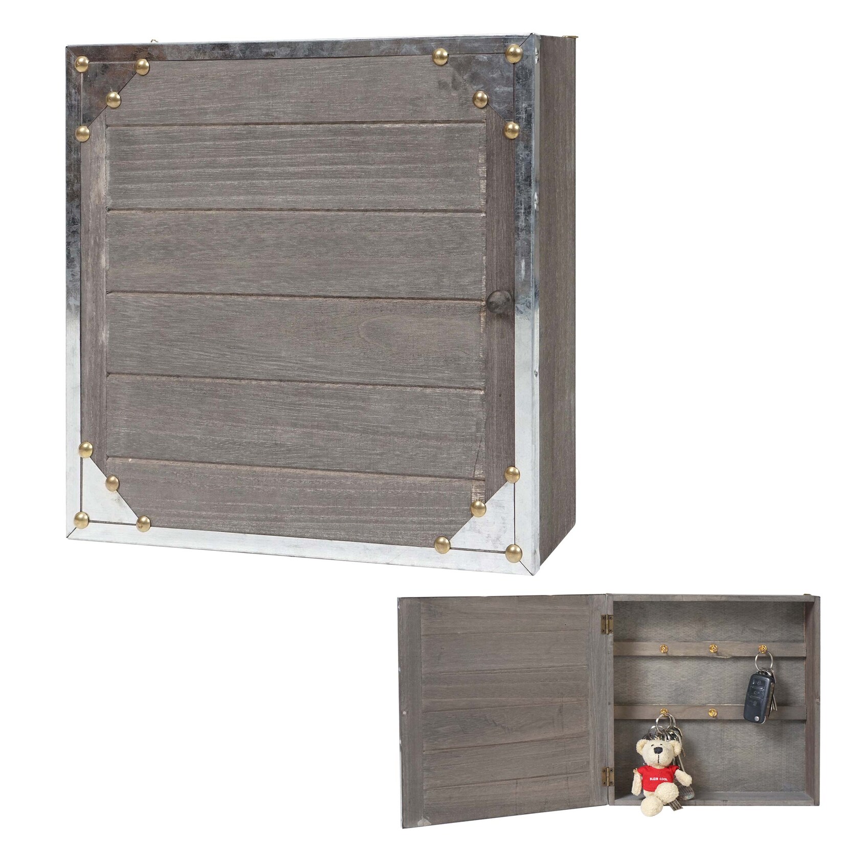 Schlüsselkasten Gabes, Schlüsselschrank Holzbox, Shabby-Look Vintage 27x27x6cm ~ grau-braun | 04057651541075