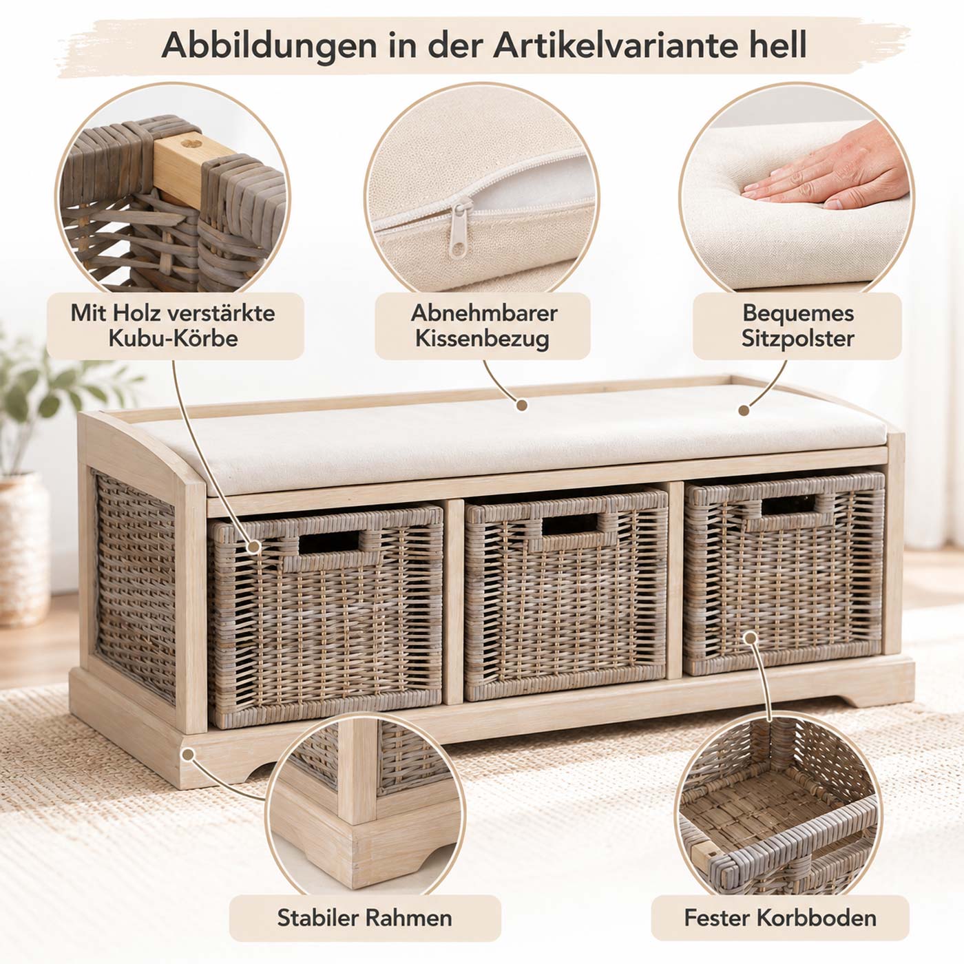 Sitzbank Bienne, Aufbewahrungsbox, 3 Körbe