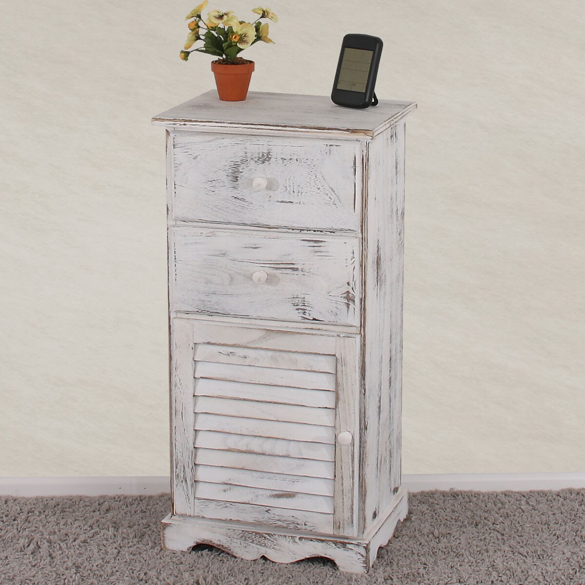 Kommode Schrank, 81x40x32cm, Shabby-Look, Vintage ~ weiß | 04052826049769