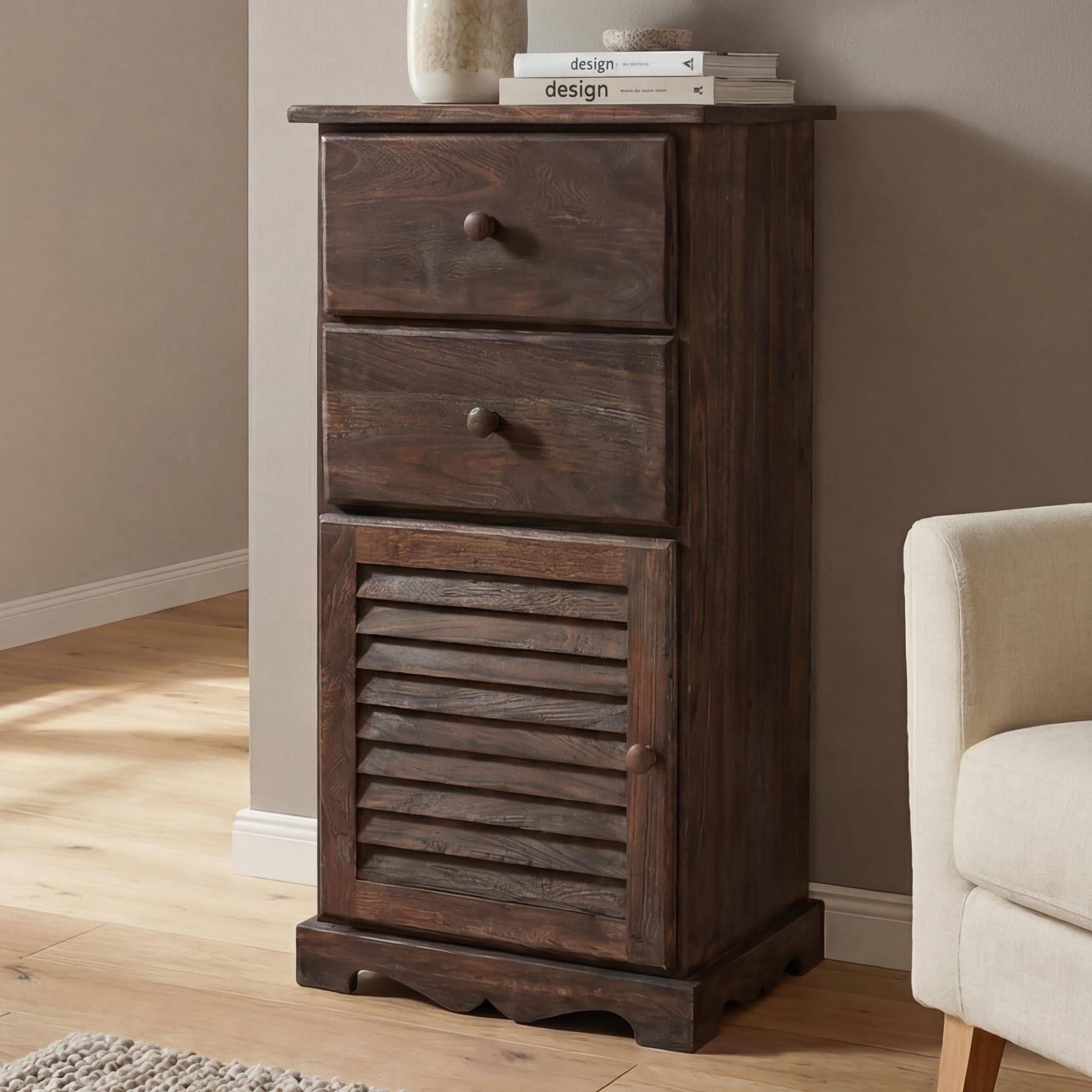 Kommode Schrank, 81x40x32cm, Shabby-Look, Vintage ~ braun - Bild 1