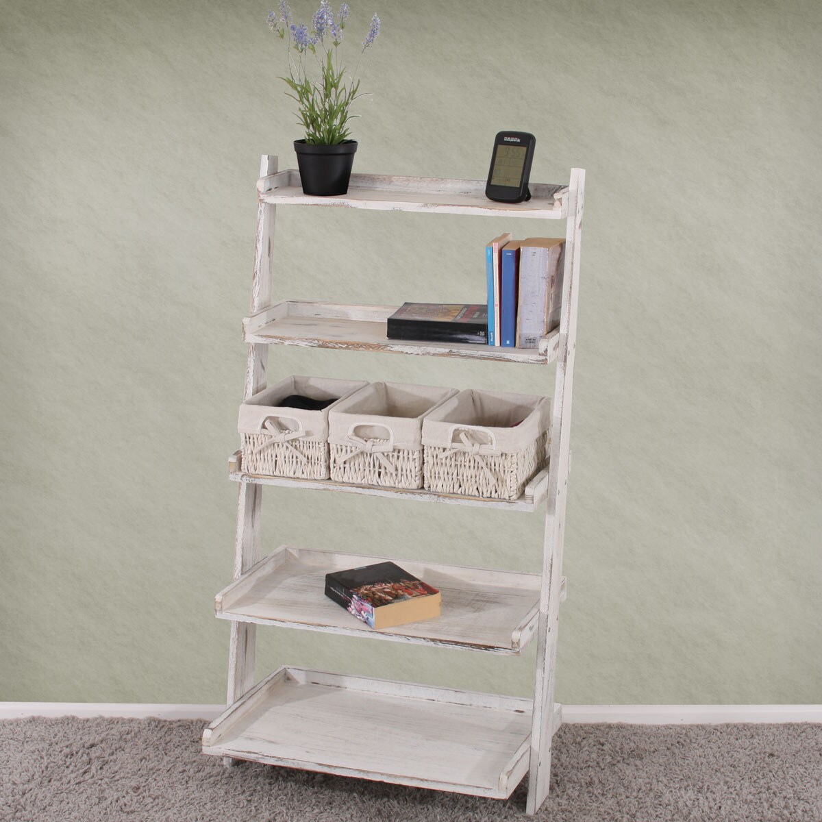 Regal Standregal Pflanzregal Blumenständer, 119x64x45cm, Shabby-Look, Vintage ~ weiß | 04052826049646