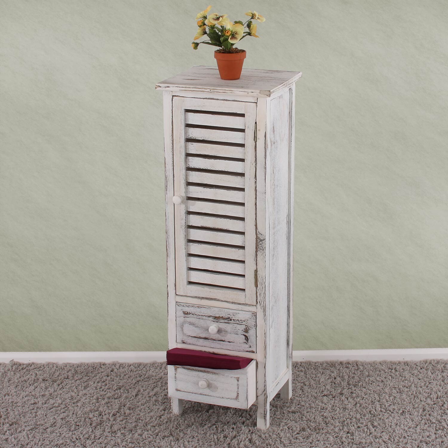 Kommode Schrank, 90x30x25cm, Shabby-Look, Vintage ~ weiß | 04052826049608