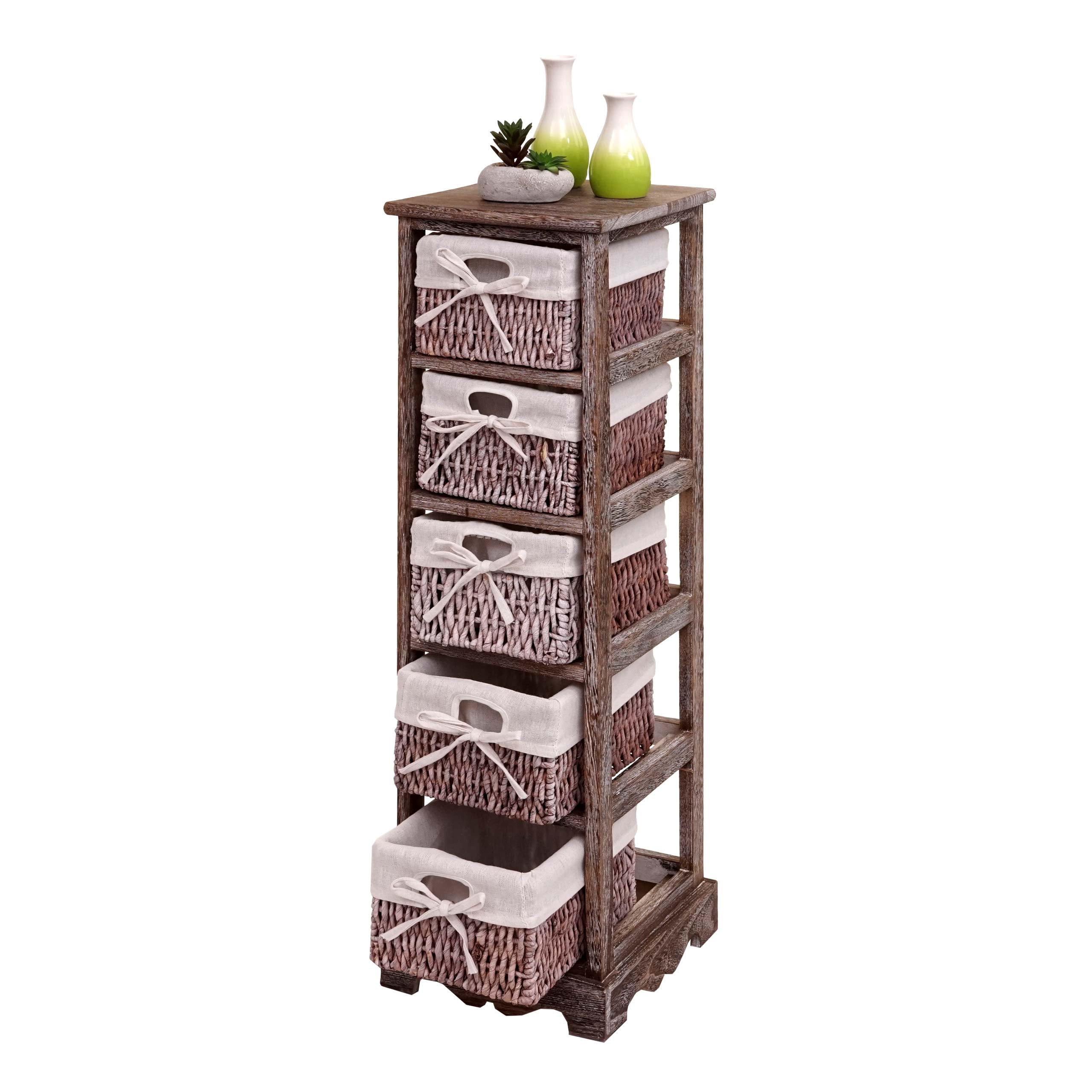 Regal Kommode mit 5 Korbschubladen 90x25x28cm, Shabby-Look, Vintage ~ braun - Bild 1