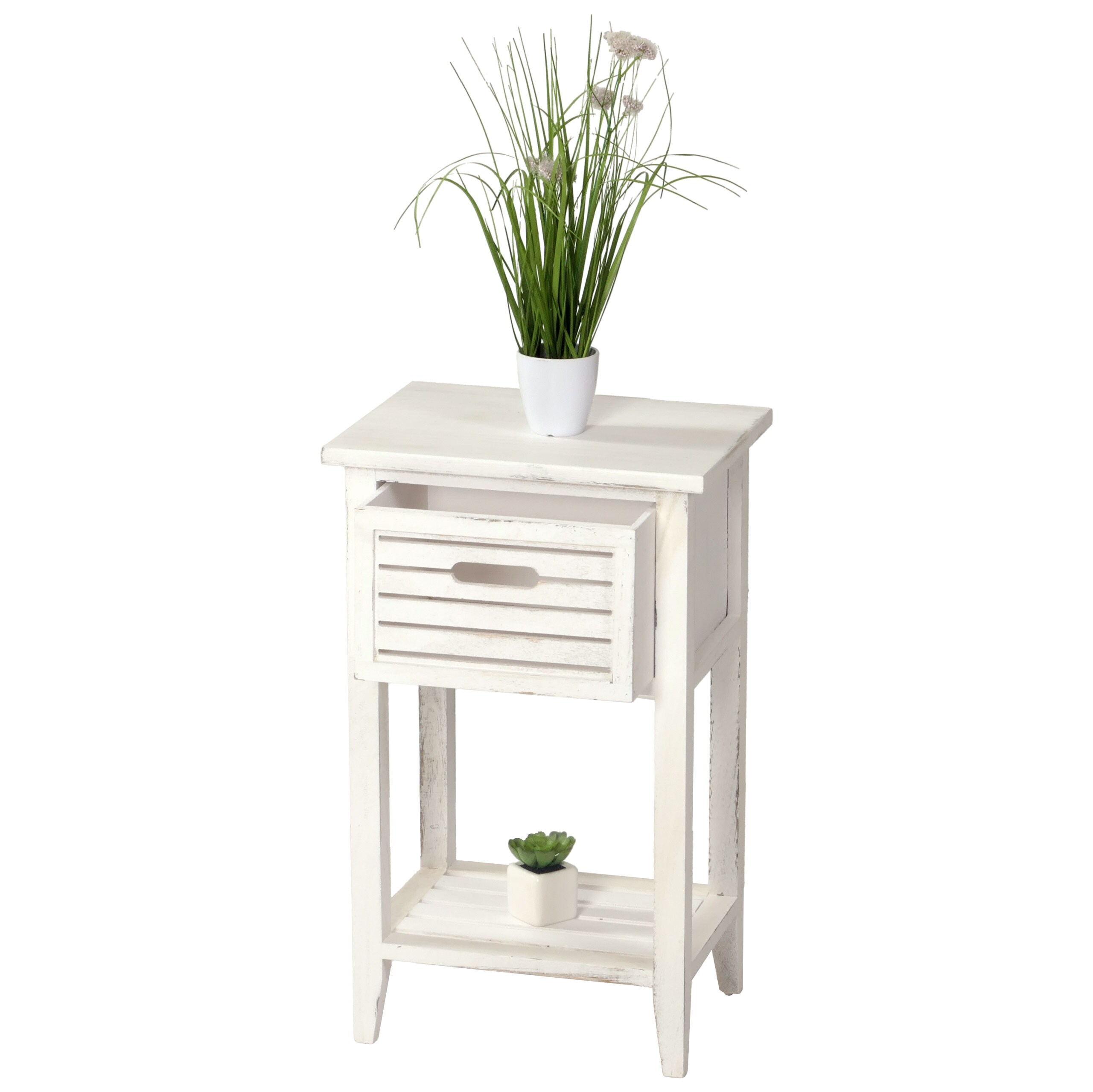 Kommode Beistelltisch, 57x35x27cm, Shabby-Look, Vintage ~ wei&szlig; - Bild 1