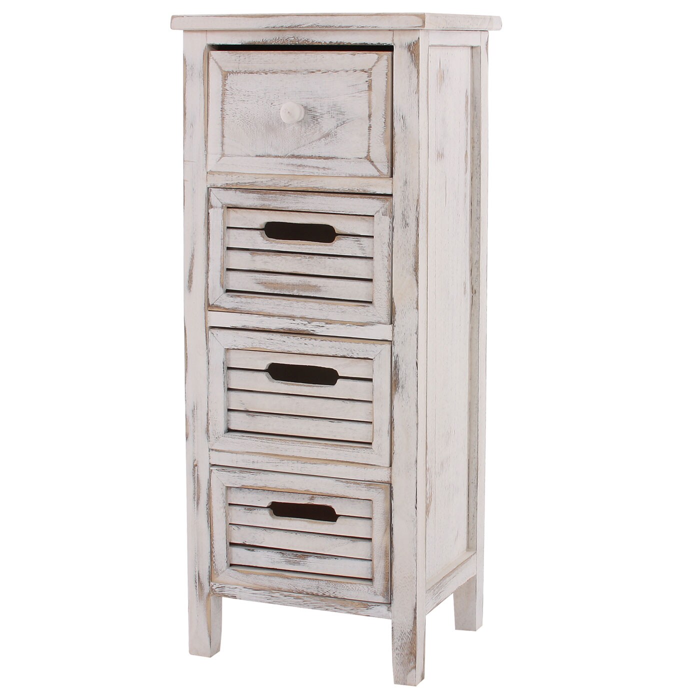 Kommode H18, Schubladenschrank Schrank, 4 Schubladen, 74x30x25cm Shabby-Look Vintage ~ weiß | 04052826028320