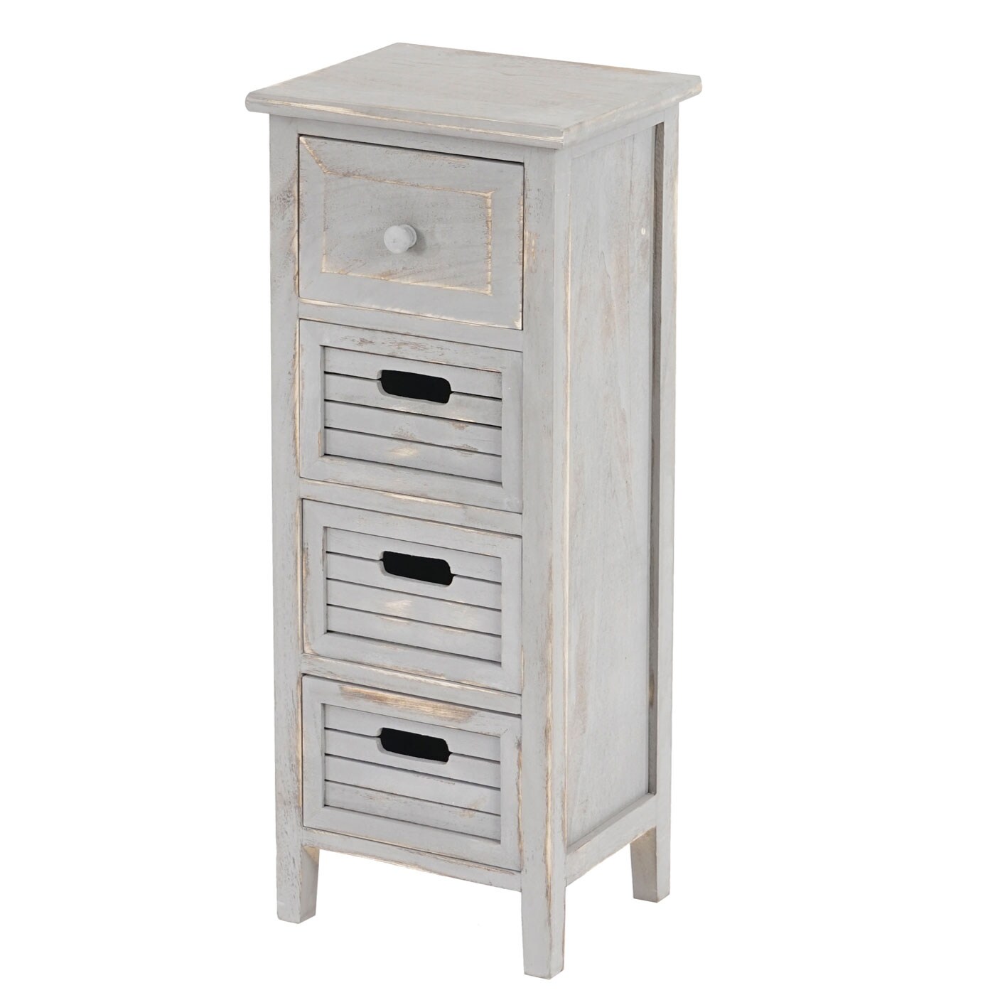Kommode H18, Schubladenschrank Schrank, 4 Schubladen, 74x30x25cm Shabby-Look Vintage ~ grau