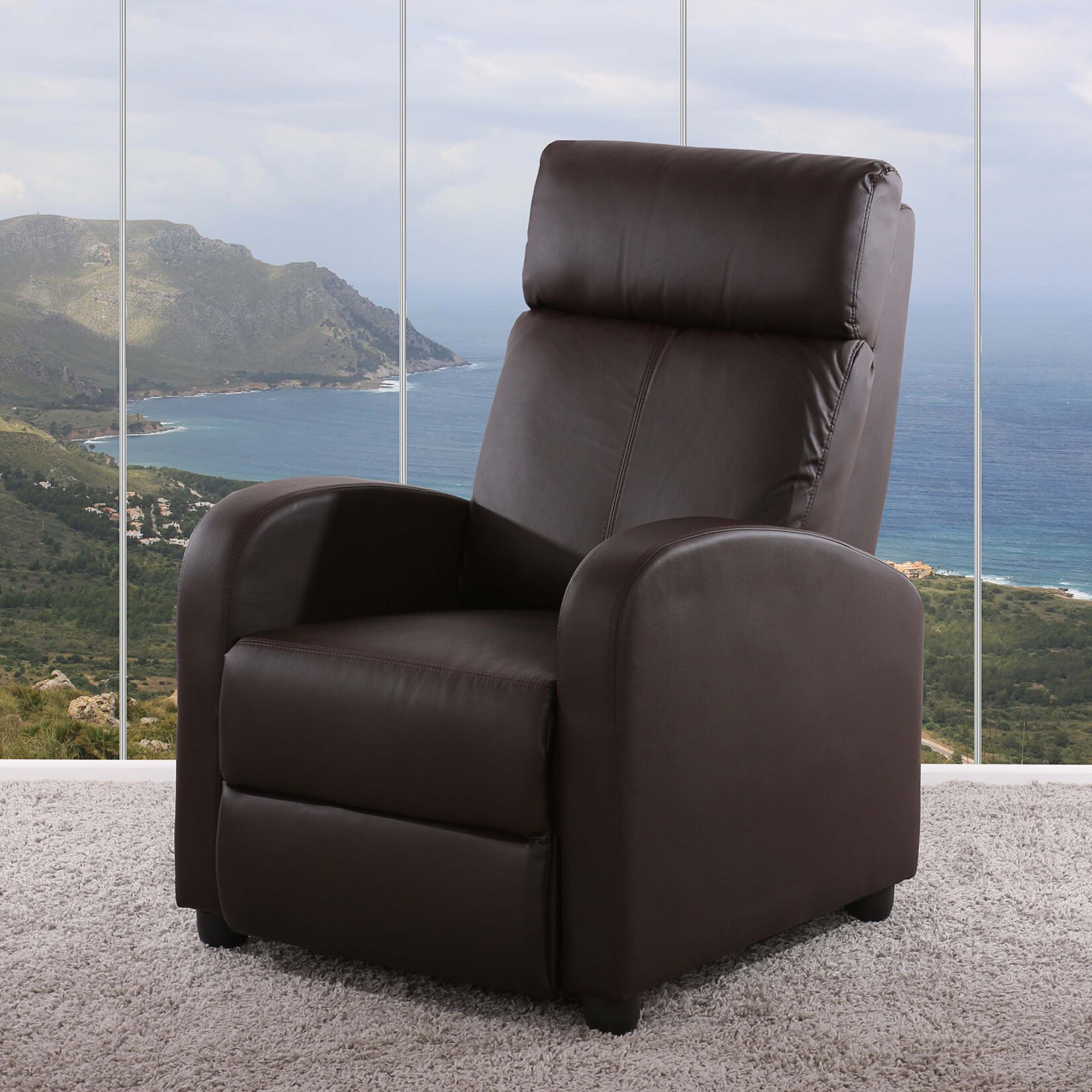 Fernsehsessel Relaxsessel Liege Sessel Dallas, Kunstleder ~ braun