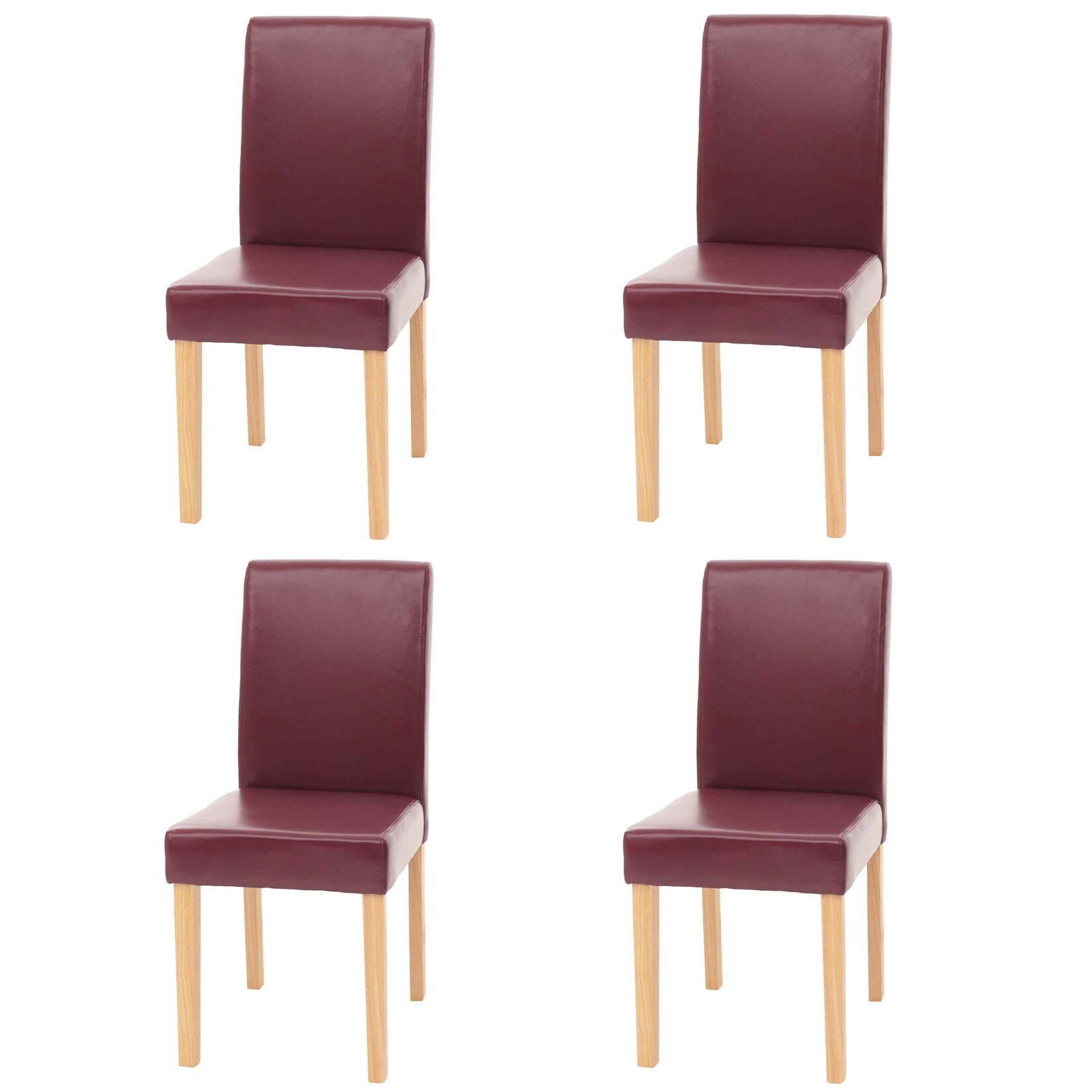 4er-Set Esszimmerstuhl Stuhl Küchenstuhl Littau MVG-zertifiziert ~ Kunstleder, rot helle Beine
