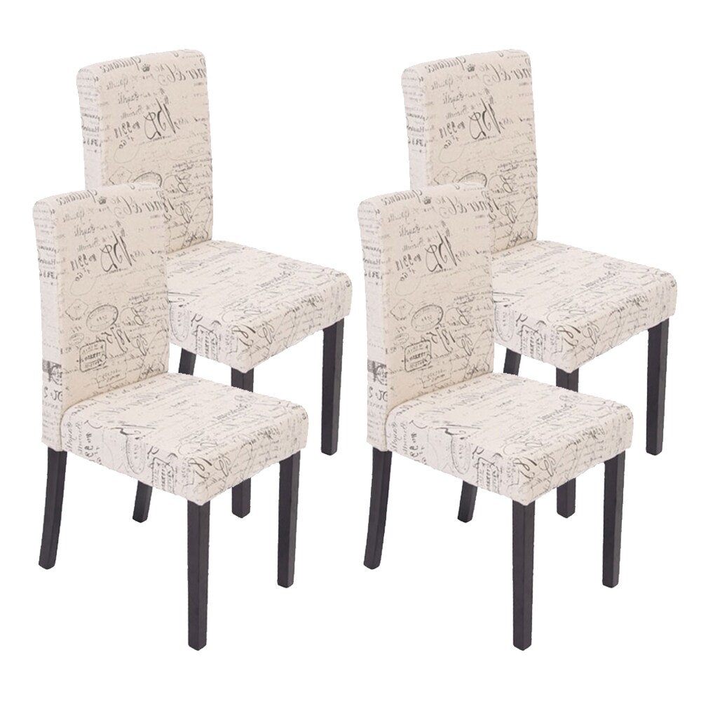 4er-Set Esszimmerstuhl Stuhl Küchenstuhl Littau ~ Textil mit Schriftzug, creme, dunkle Beine